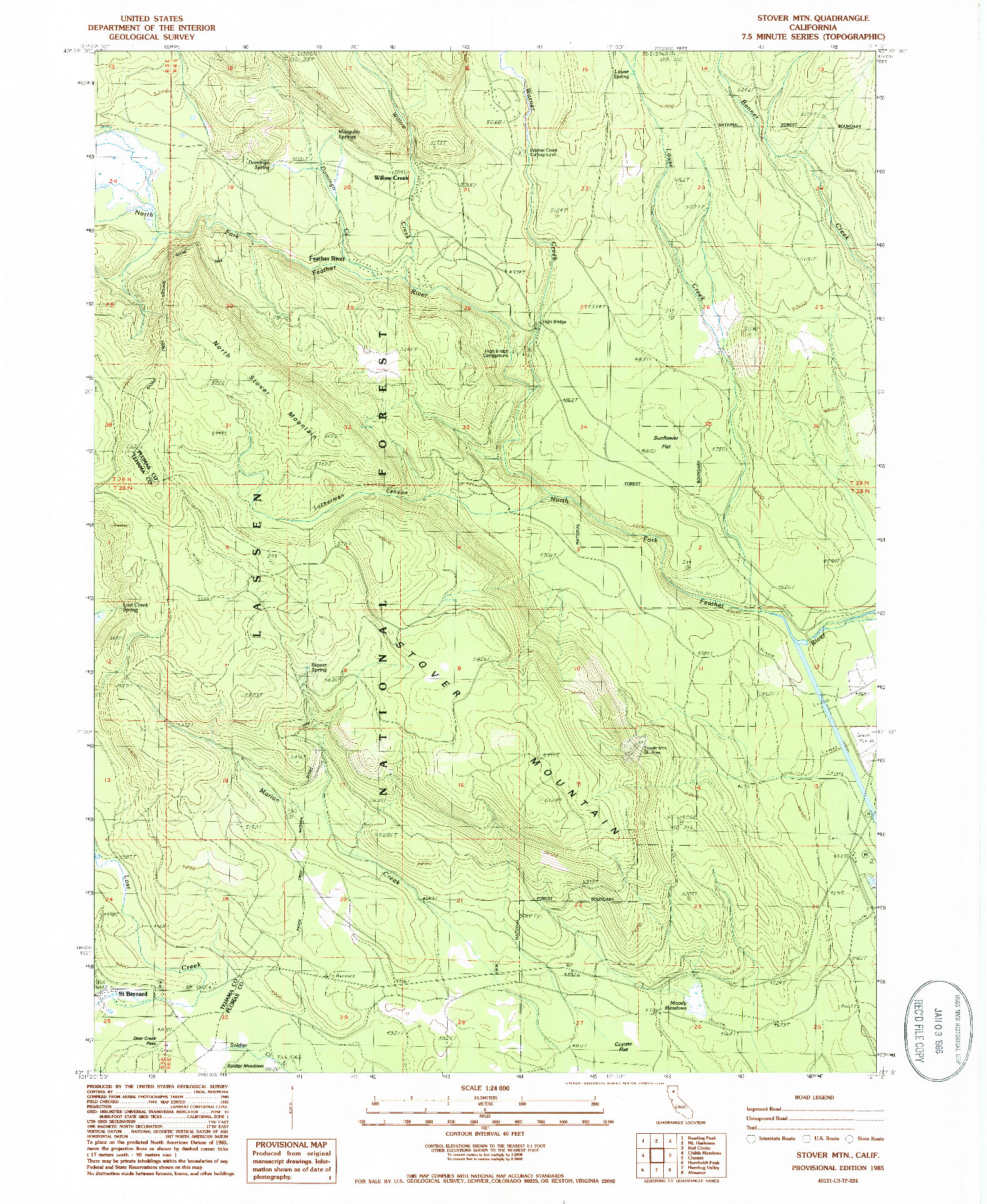 USGS 1:24000-SCALE QUADRANGLE FOR STOVER MOUNTAIN, CA 1985