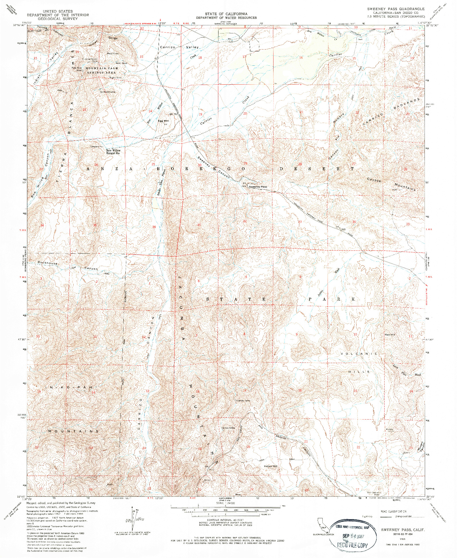 USGS 1:24000-SCALE QUADRANGLE FOR SWEENEY PASS, CA 1959