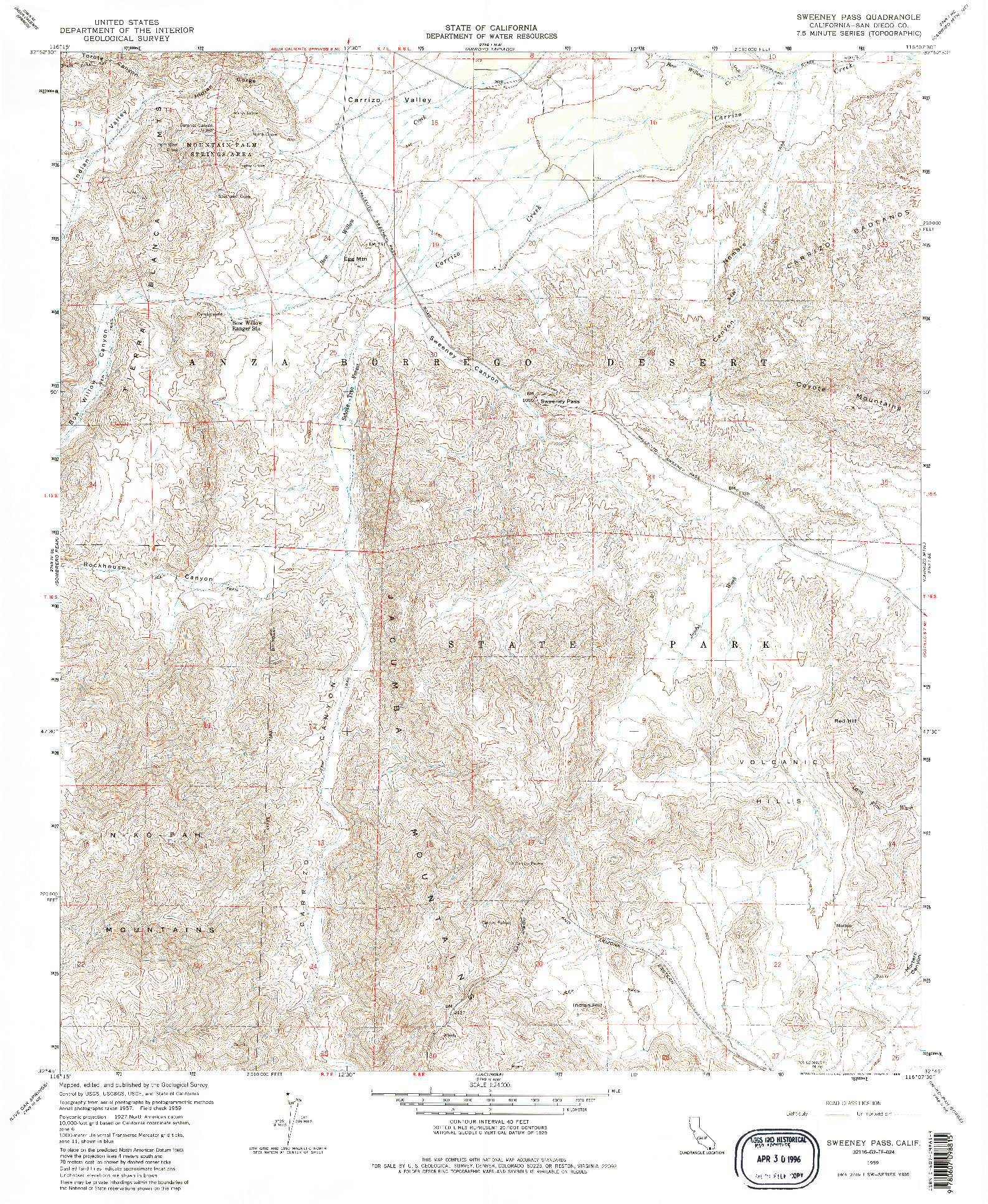 USGS 1:24000-SCALE QUADRANGLE FOR SWEENEY PASS, CA 1959