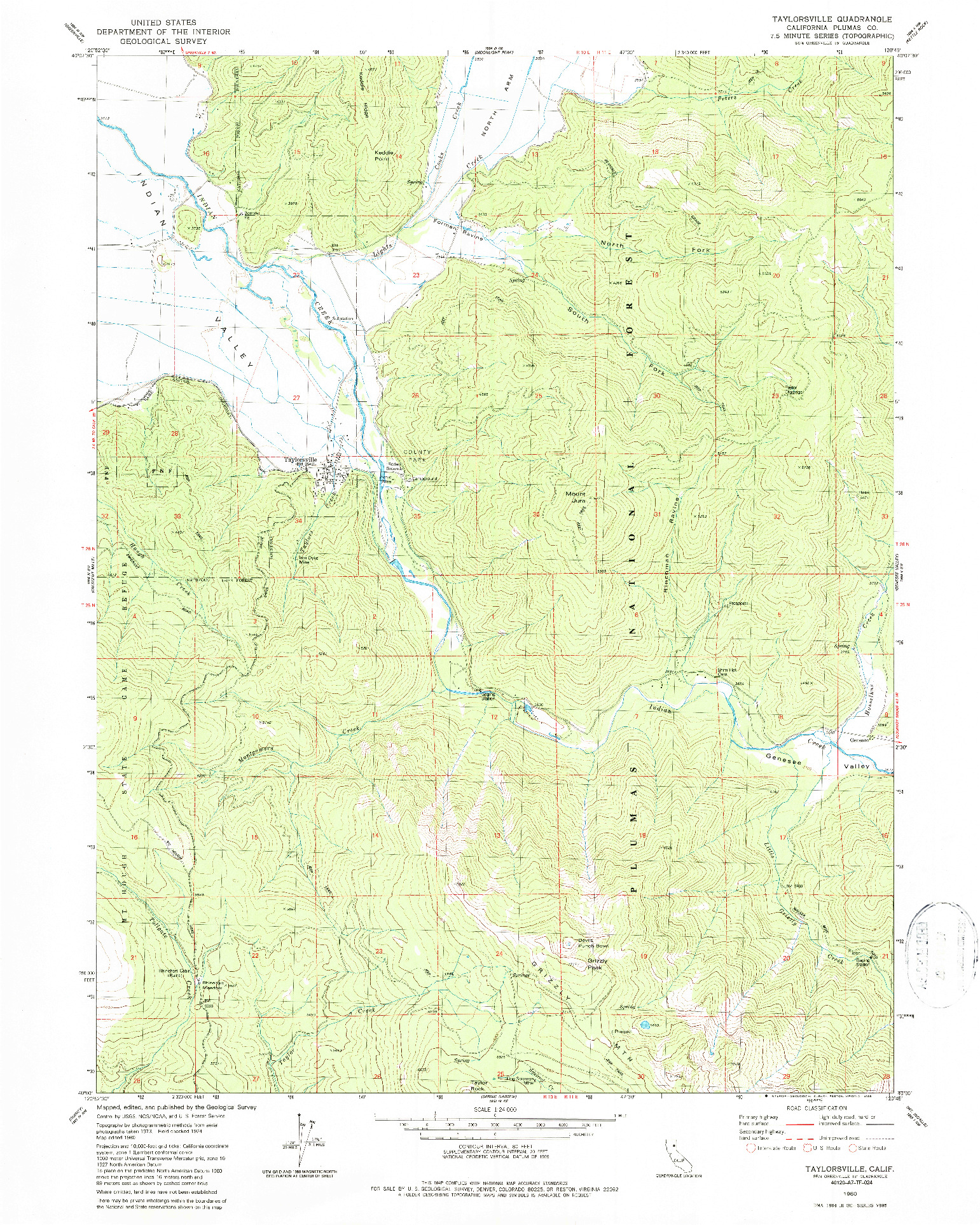 USGS 1:24000-SCALE QUADRANGLE FOR TAYLORSVILLE, CA 1980