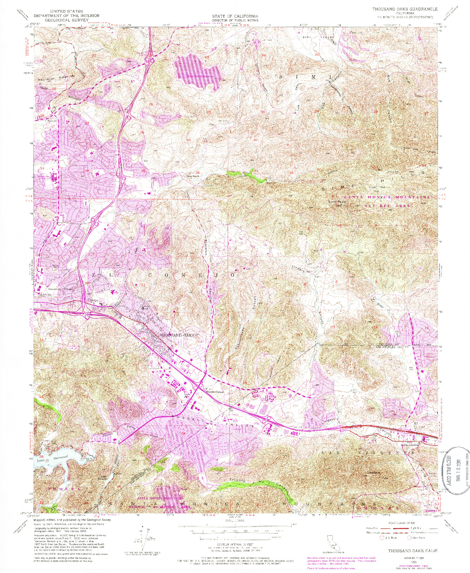 USGS 1:24000-SCALE QUADRANGLE FOR THOUSAND OAKS, CA 1950