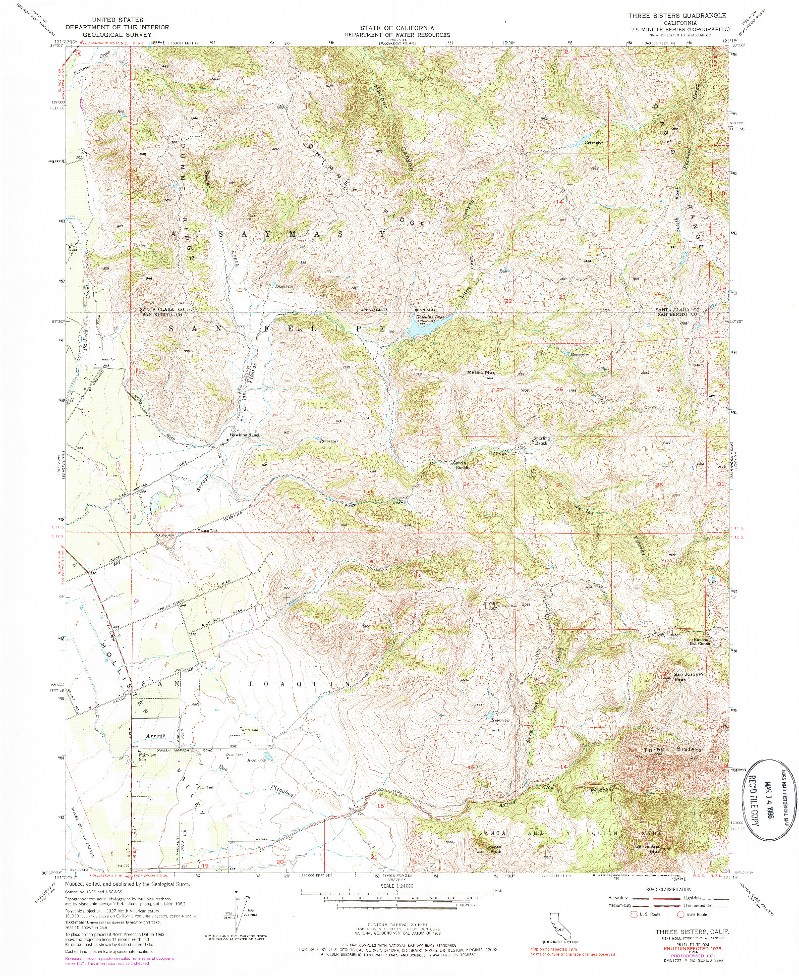 USGS 1:24000-SCALE QUADRANGLE FOR THREE SISTERS, CA 1954