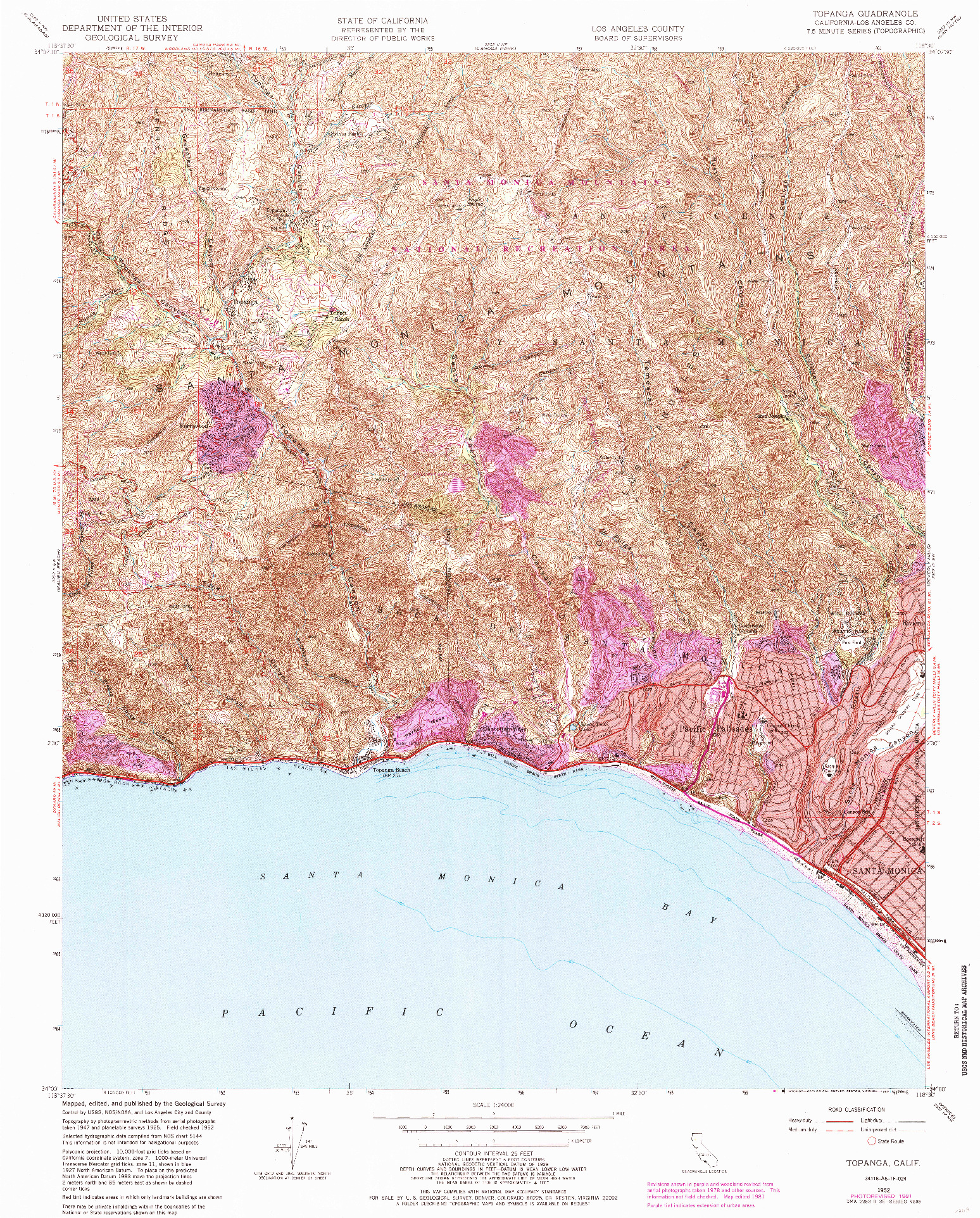 USGS 1:24000-SCALE QUADRANGLE FOR TOPANGA, CA 1952