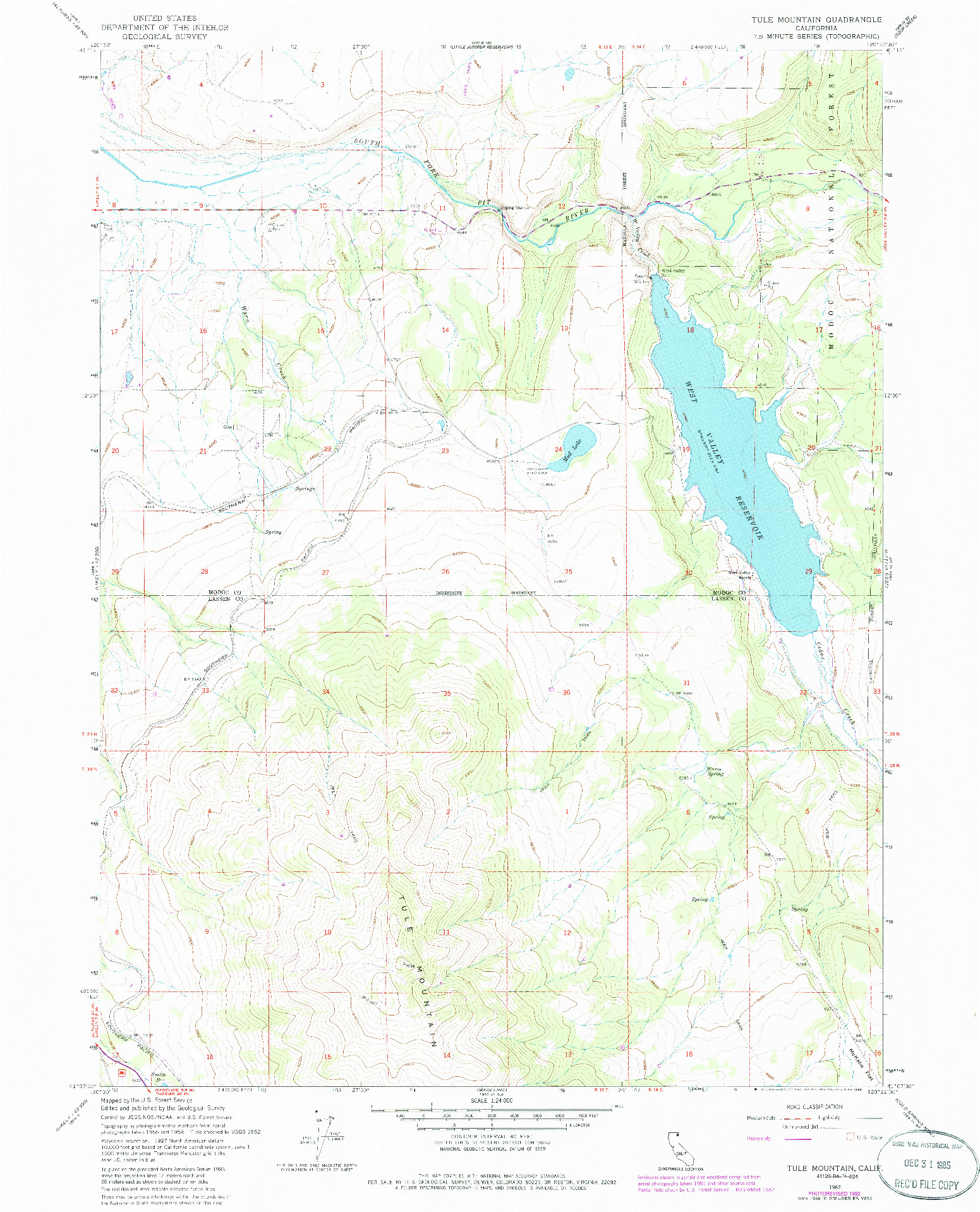 USGS 1:24000-SCALE QUADRANGLE FOR TULE MOUNTAIN, CA 1962
