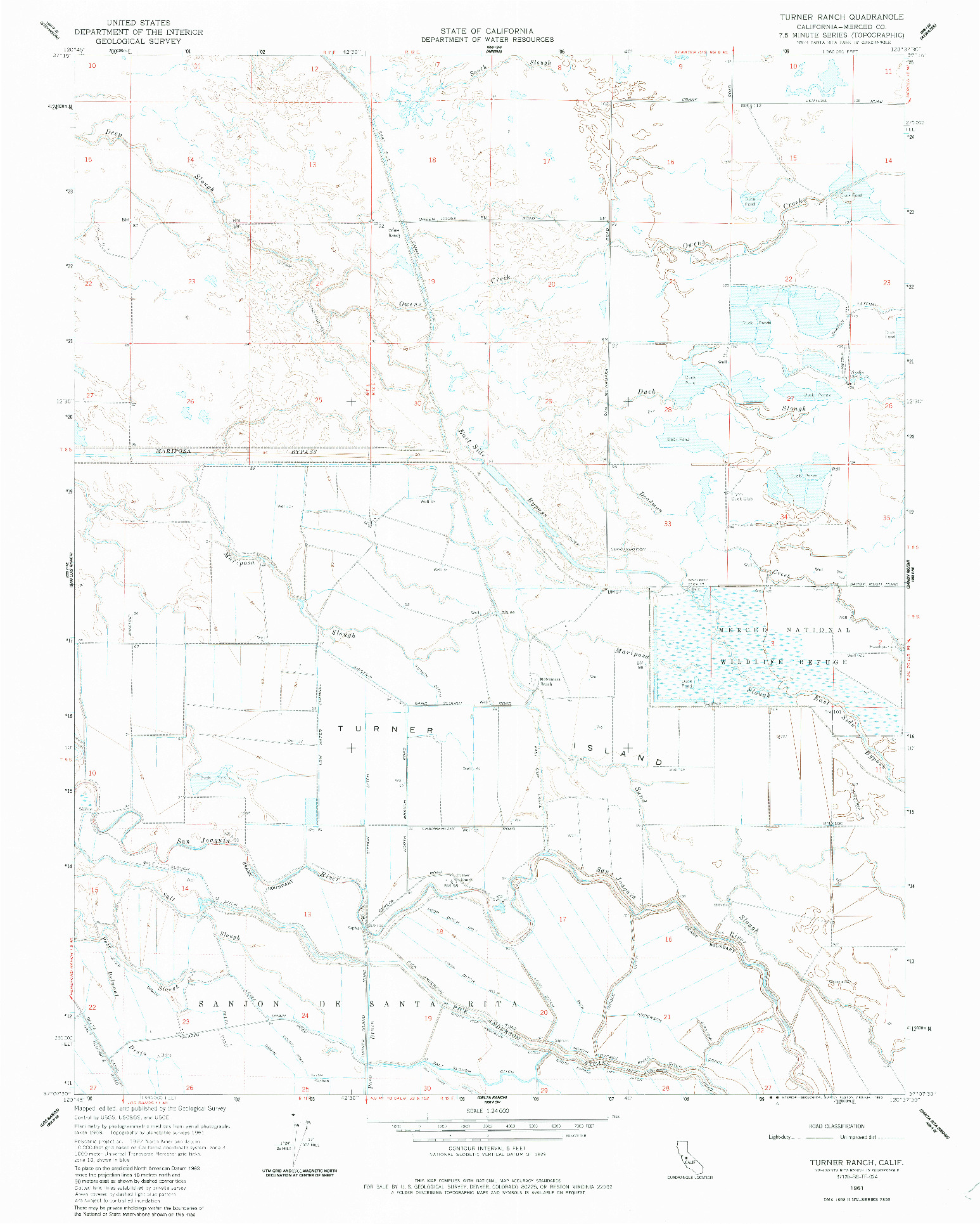 USGS 1:24000-SCALE QUADRANGLE FOR TURNER RANCH, CA 1961