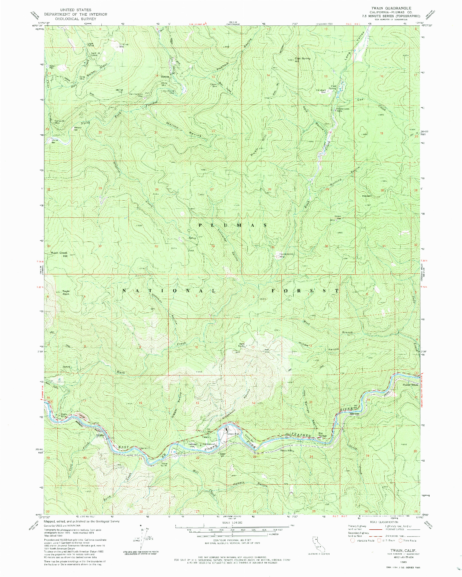 USGS 1:24000-SCALE QUADRANGLE FOR TWAIN, CA 1980