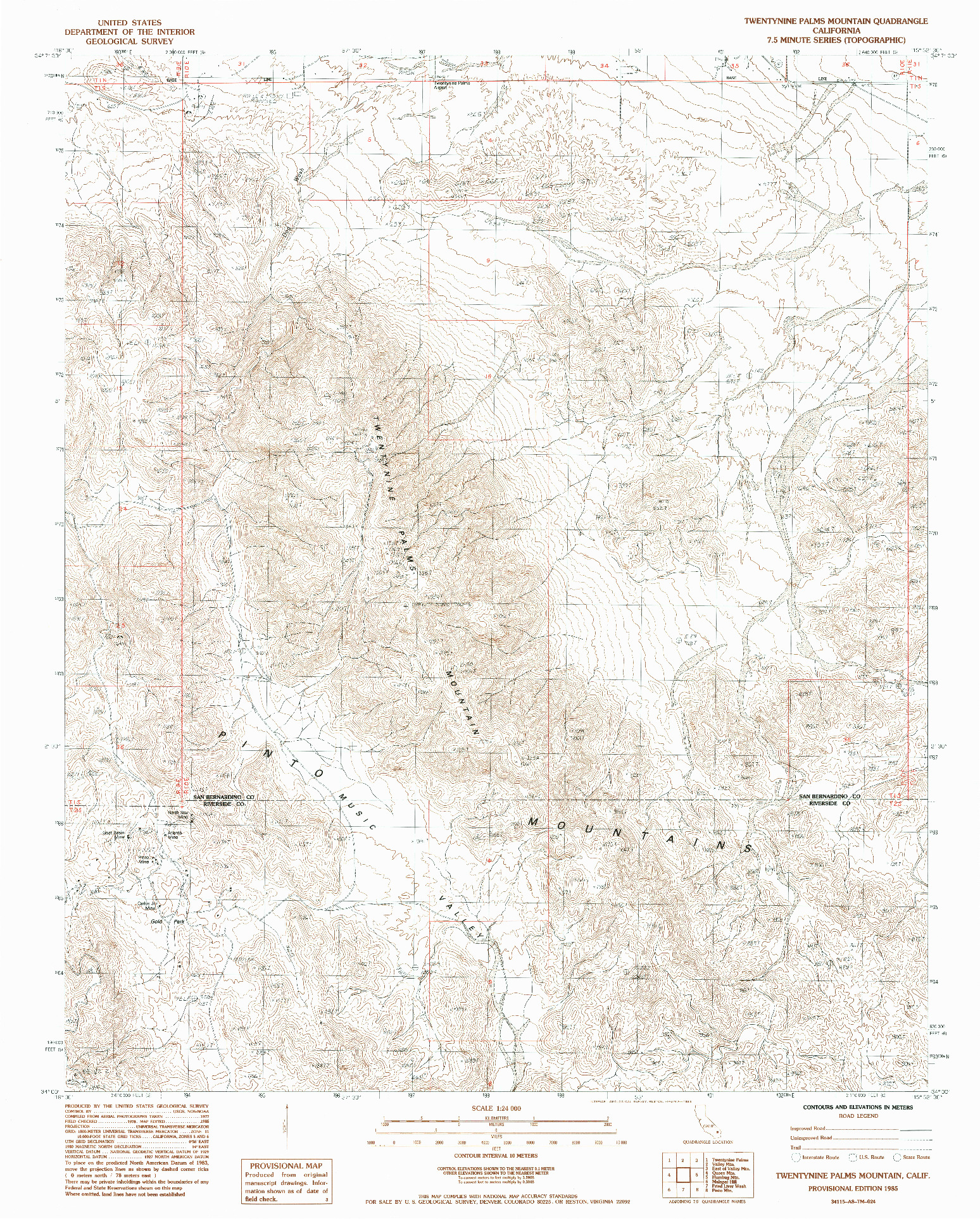USGS 1:24000-SCALE QUADRANGLE FOR TWENTYNINE PALMS MOUNTAIN, CA 1985