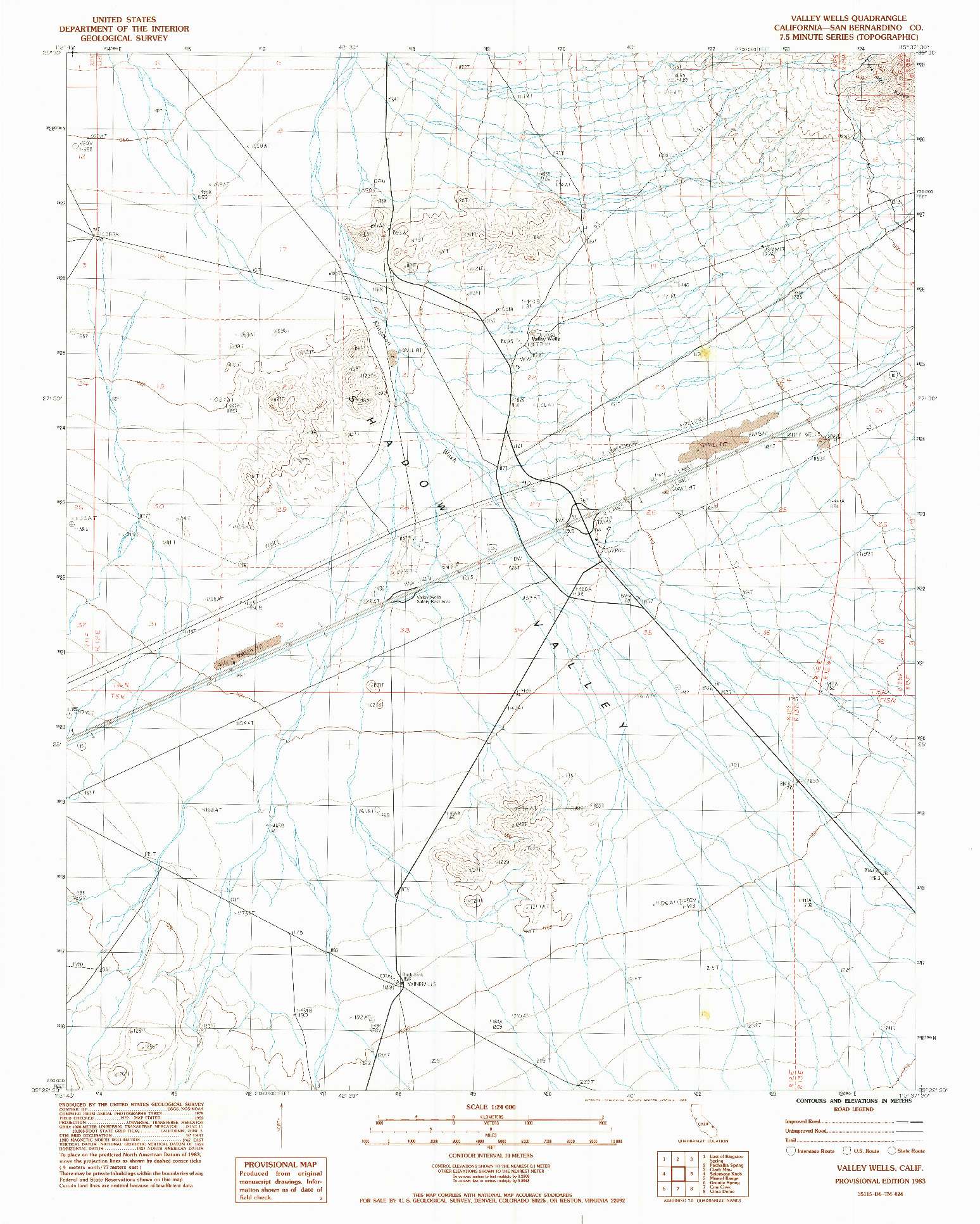 USGS 1:24000-SCALE QUADRANGLE FOR VALLEY WELLS, CA 1983