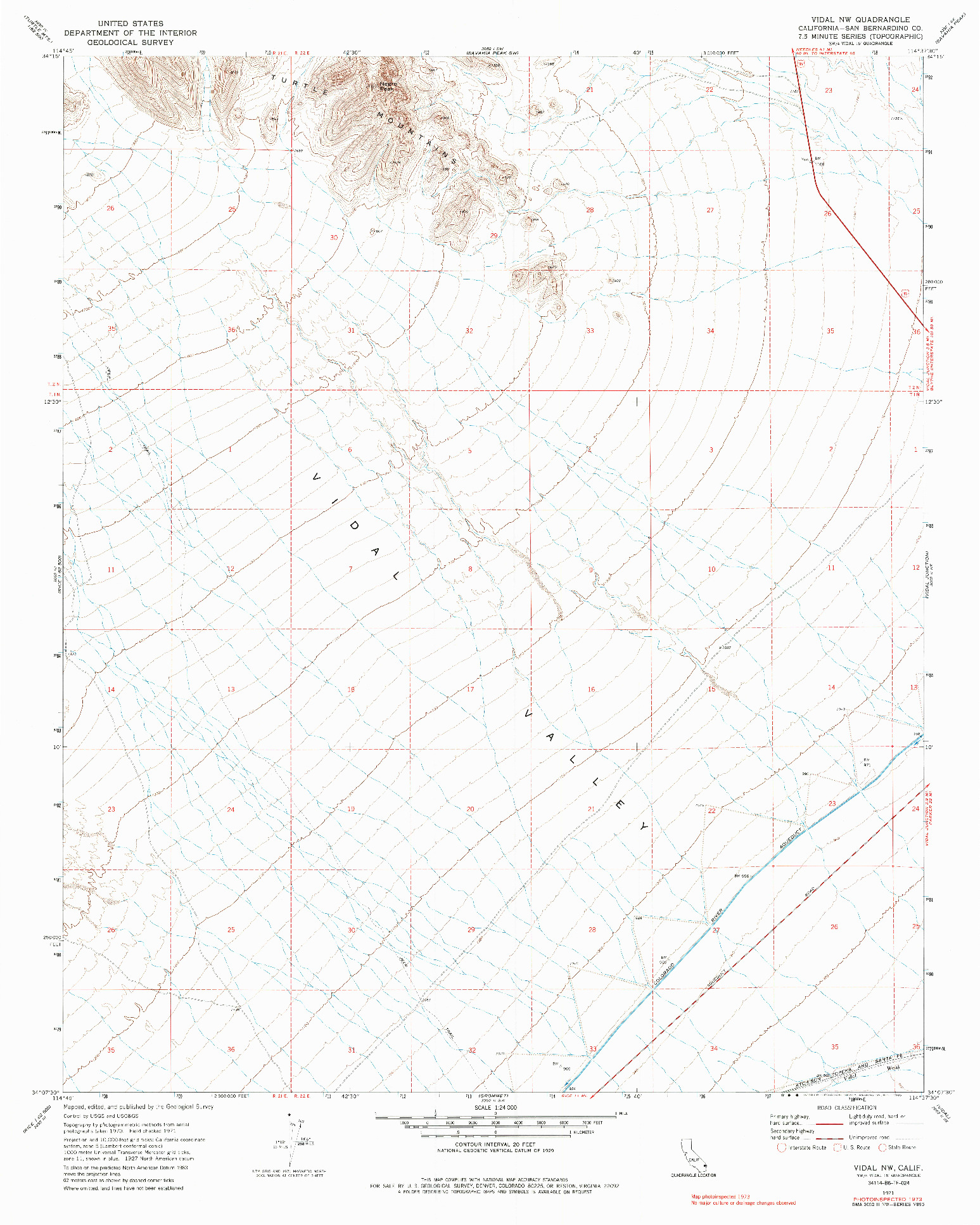 USGS 1:24000-SCALE QUADRANGLE FOR VIDAL NW, CA 1971