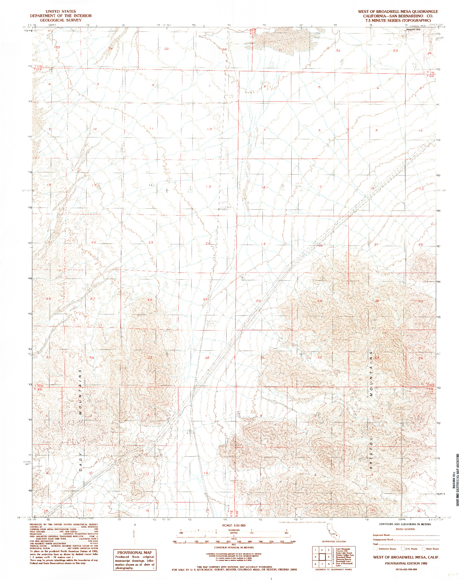 USGS 1:24000-SCALE QUADRANGLE FOR WEST OF BROADWELL MESA, CA 1985