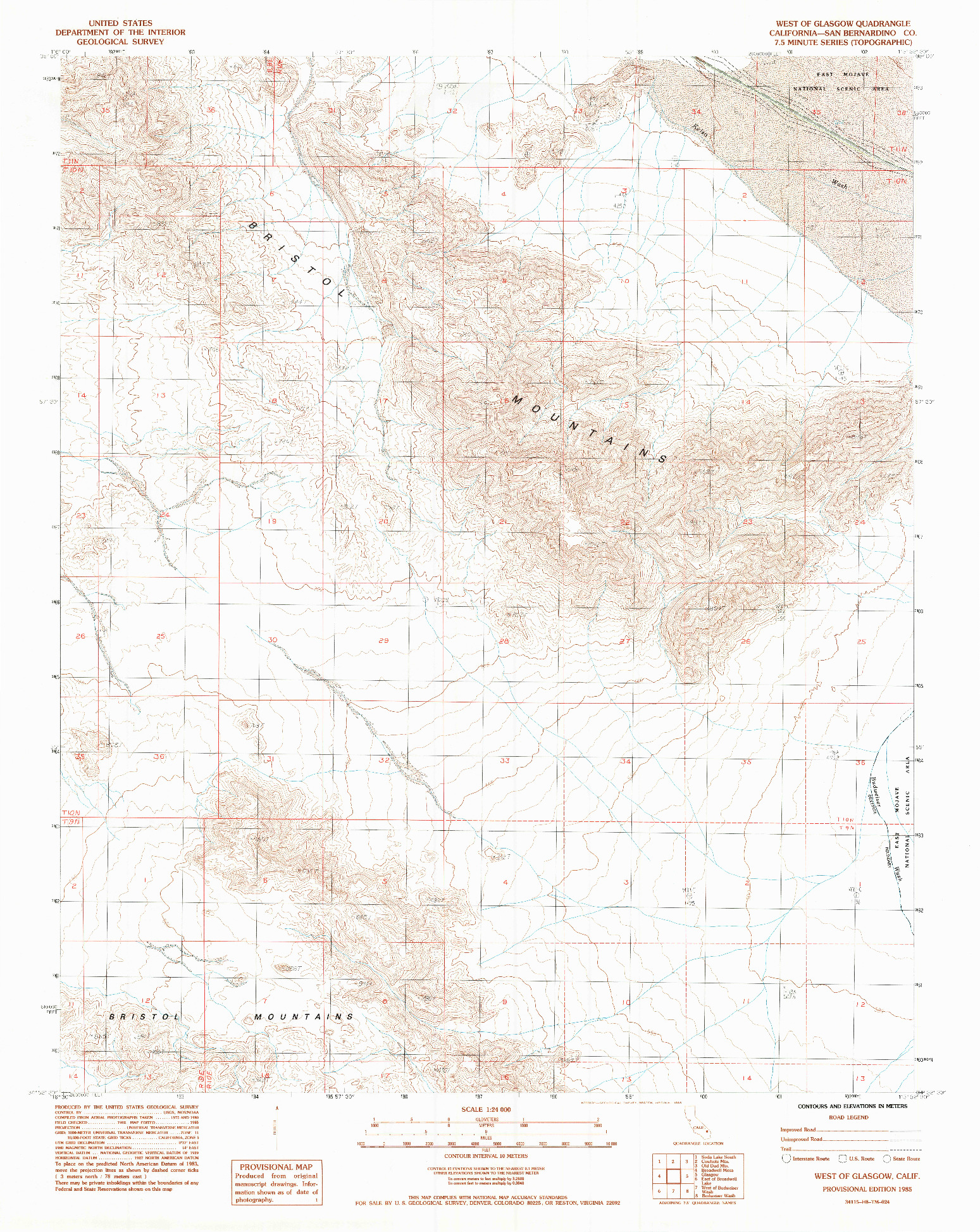 USGS 1:24000-SCALE QUADRANGLE FOR WEST OF GLASGOW, CA 1985