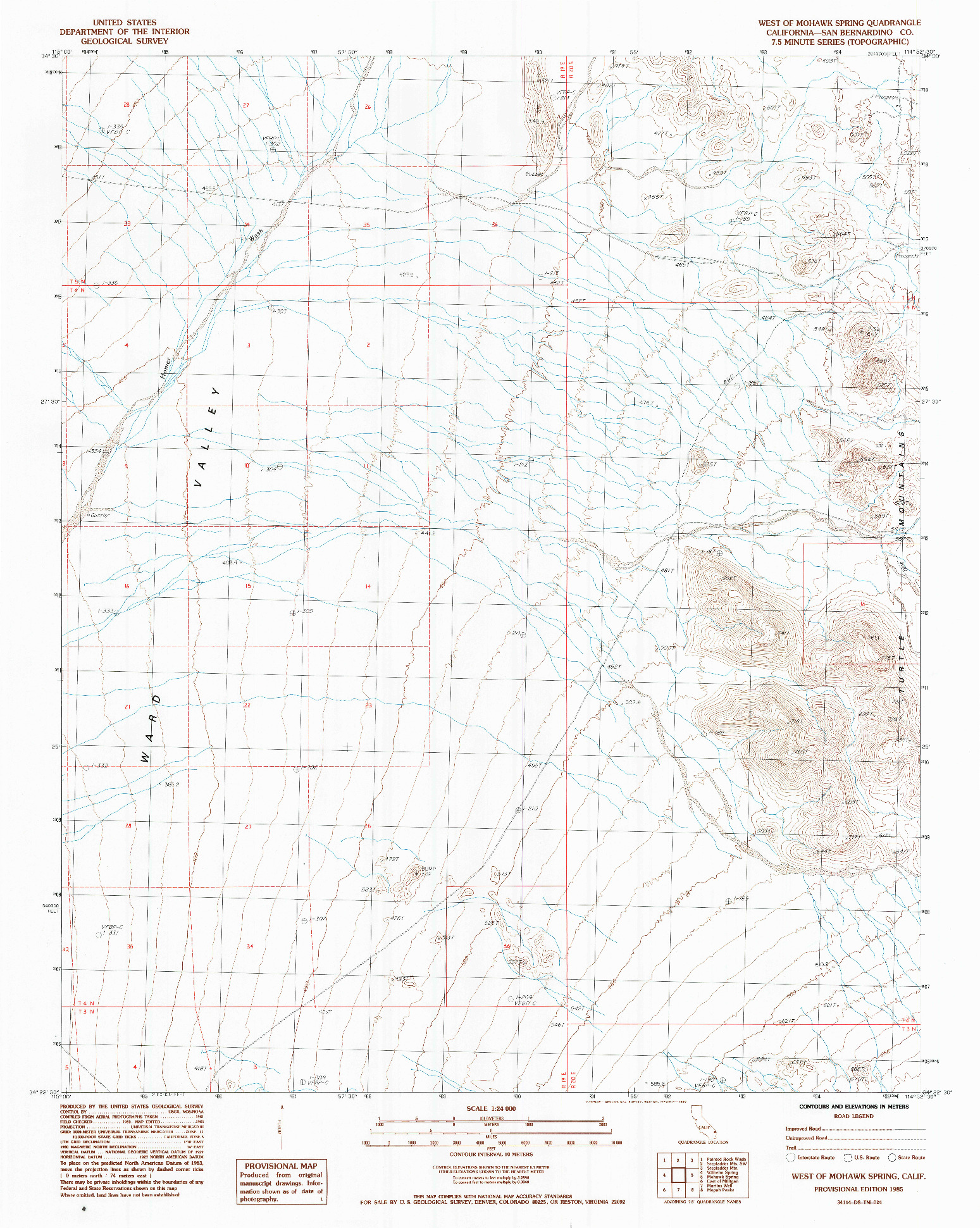 USGS 1:24000-SCALE QUADRANGLE FOR WEST OF MOHAWK SPRING, CA 1985