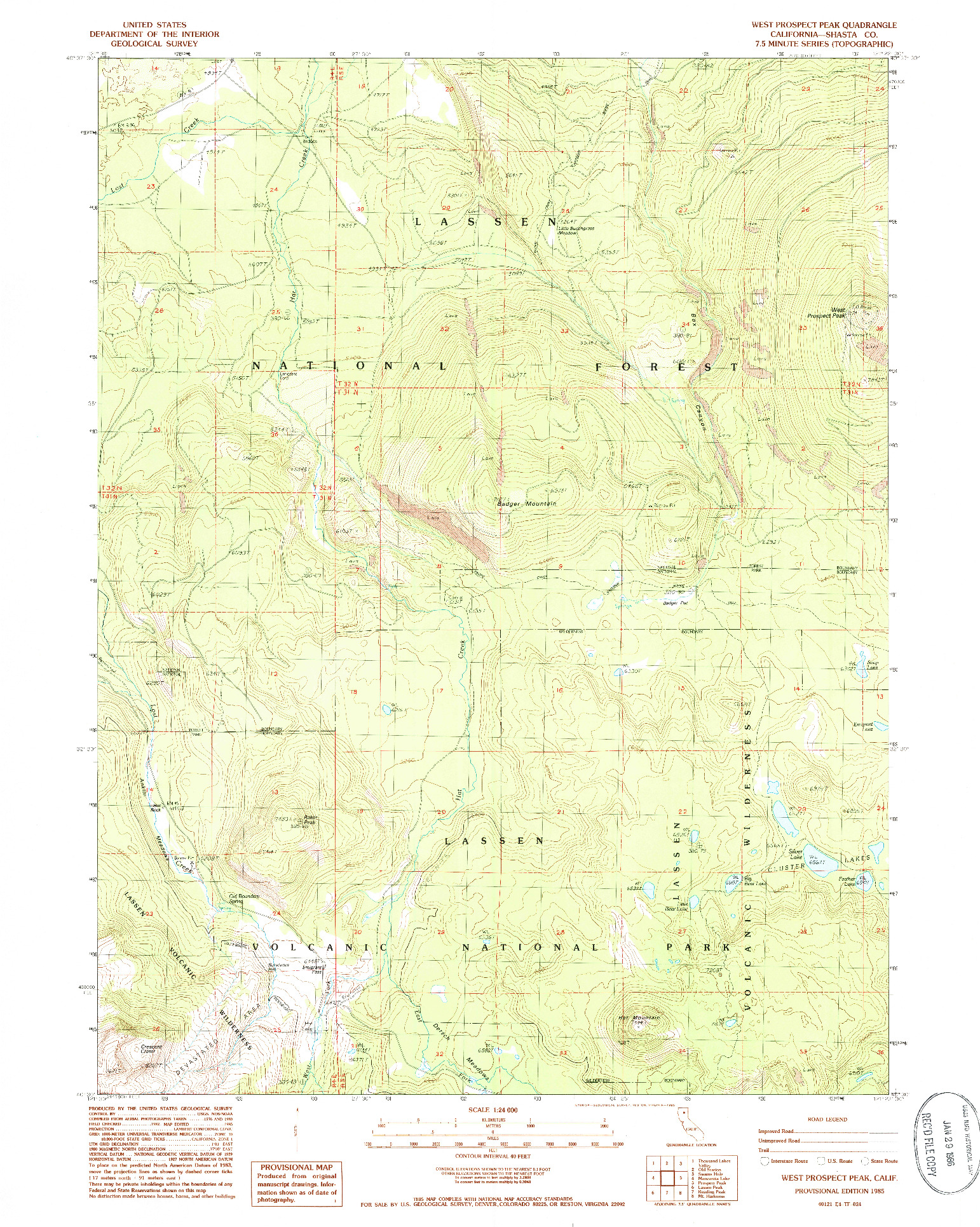 USGS 1:24000-SCALE QUADRANGLE FOR WEST PROSPECT PEAK, CA 1985