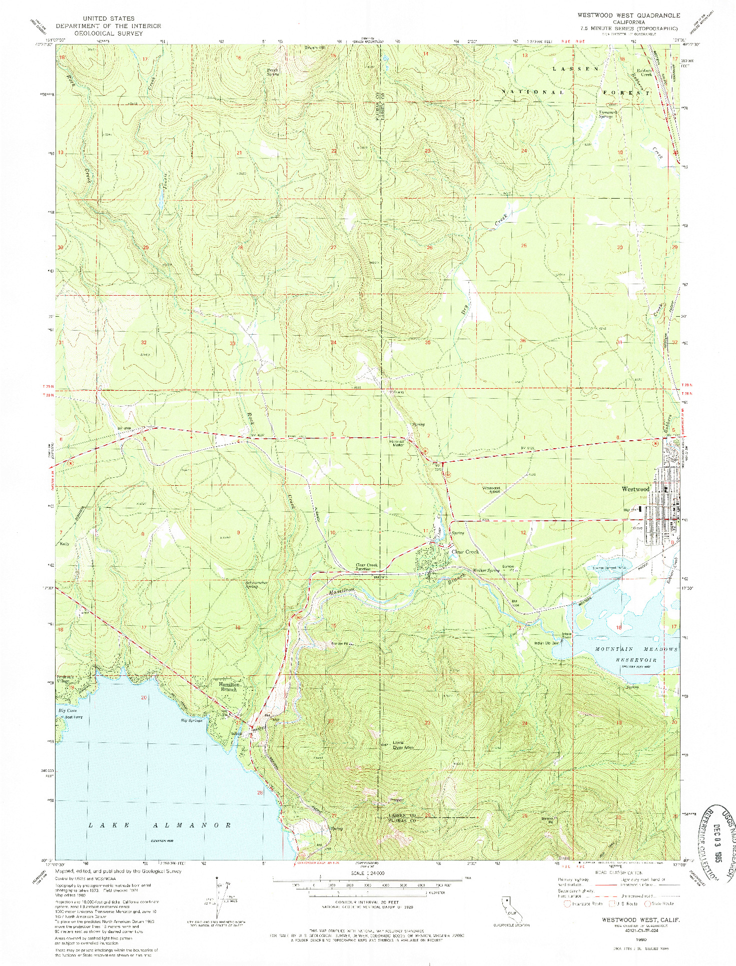 USGS 1:24000-SCALE QUADRANGLE FOR WESTWOOD WEST, CA 1980