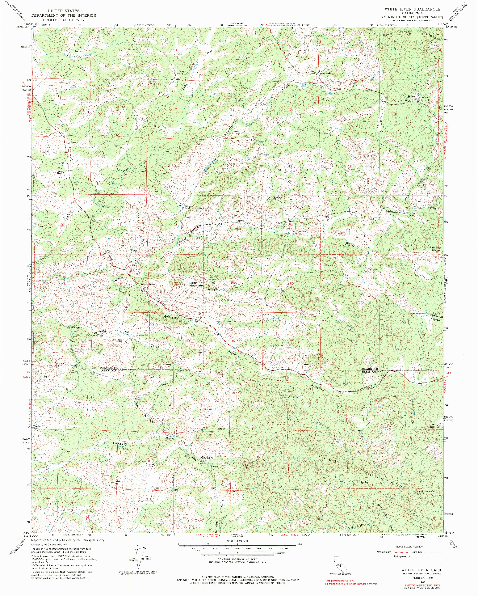 USGS 1:24000-SCALE QUADRANGLE FOR WHITE RIVER, CA 1965