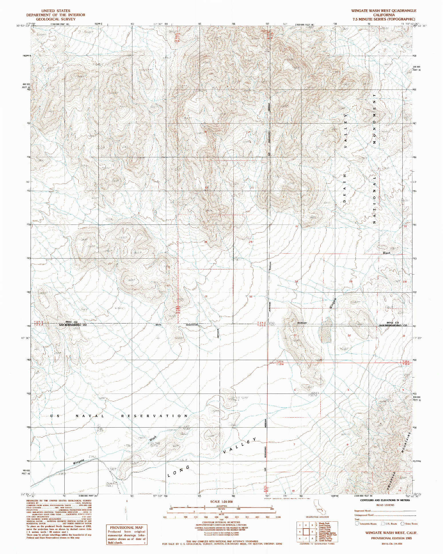 USGS 1:24000-SCALE QUADRANGLE FOR WINGATE WASH WEST, CA 1985