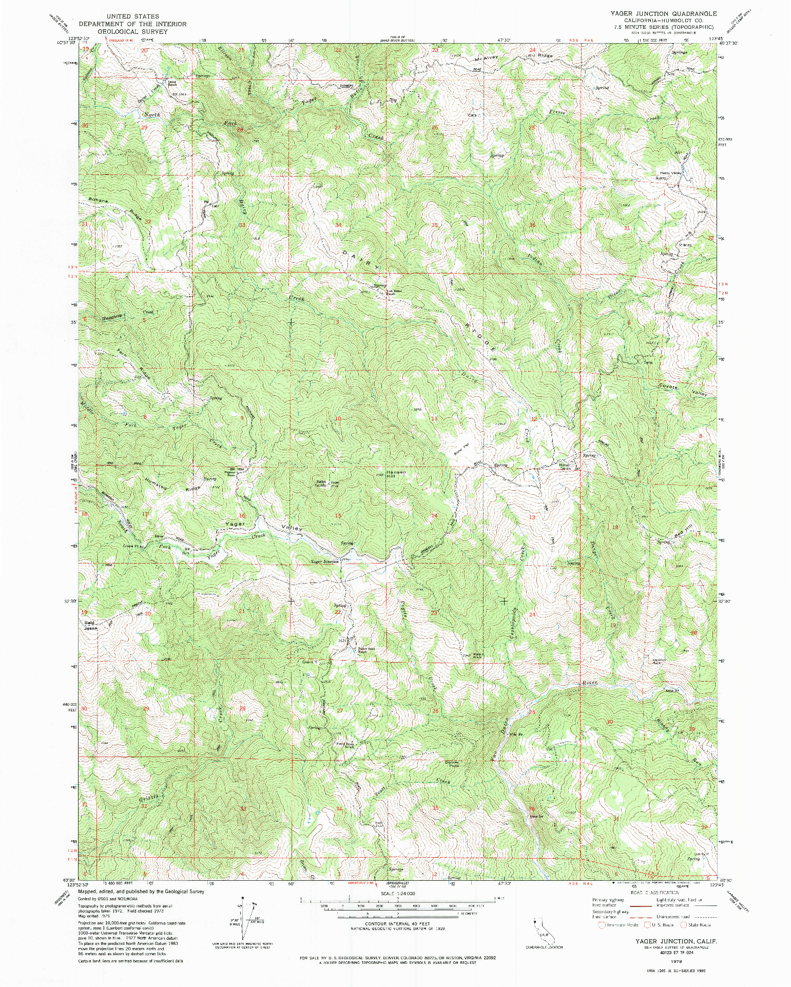 USGS 1:24000-SCALE QUADRANGLE FOR YAGER JUNCTION, CA 1979