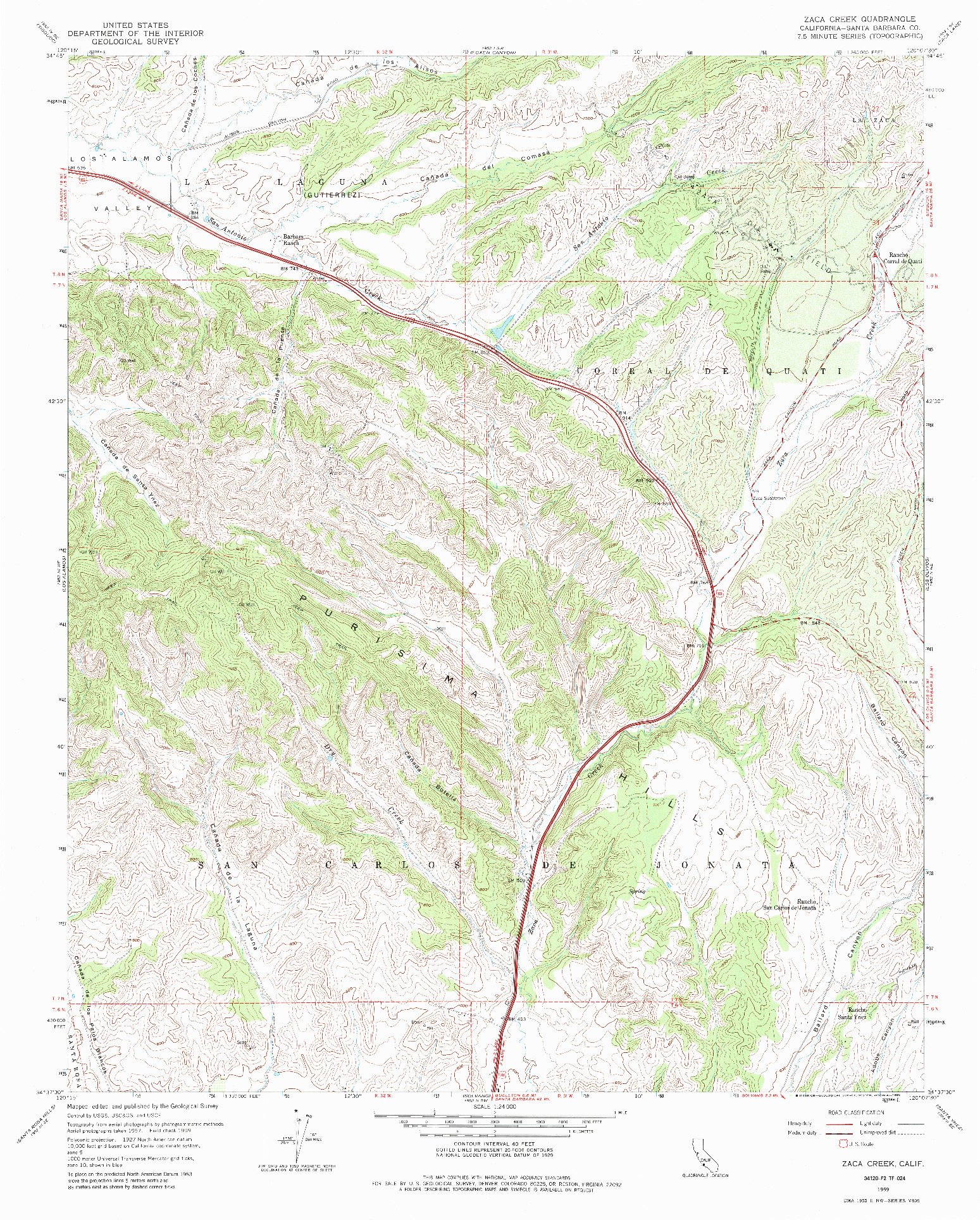 USGS 1:24000-SCALE QUADRANGLE FOR ZACA CREEK, CA 1959