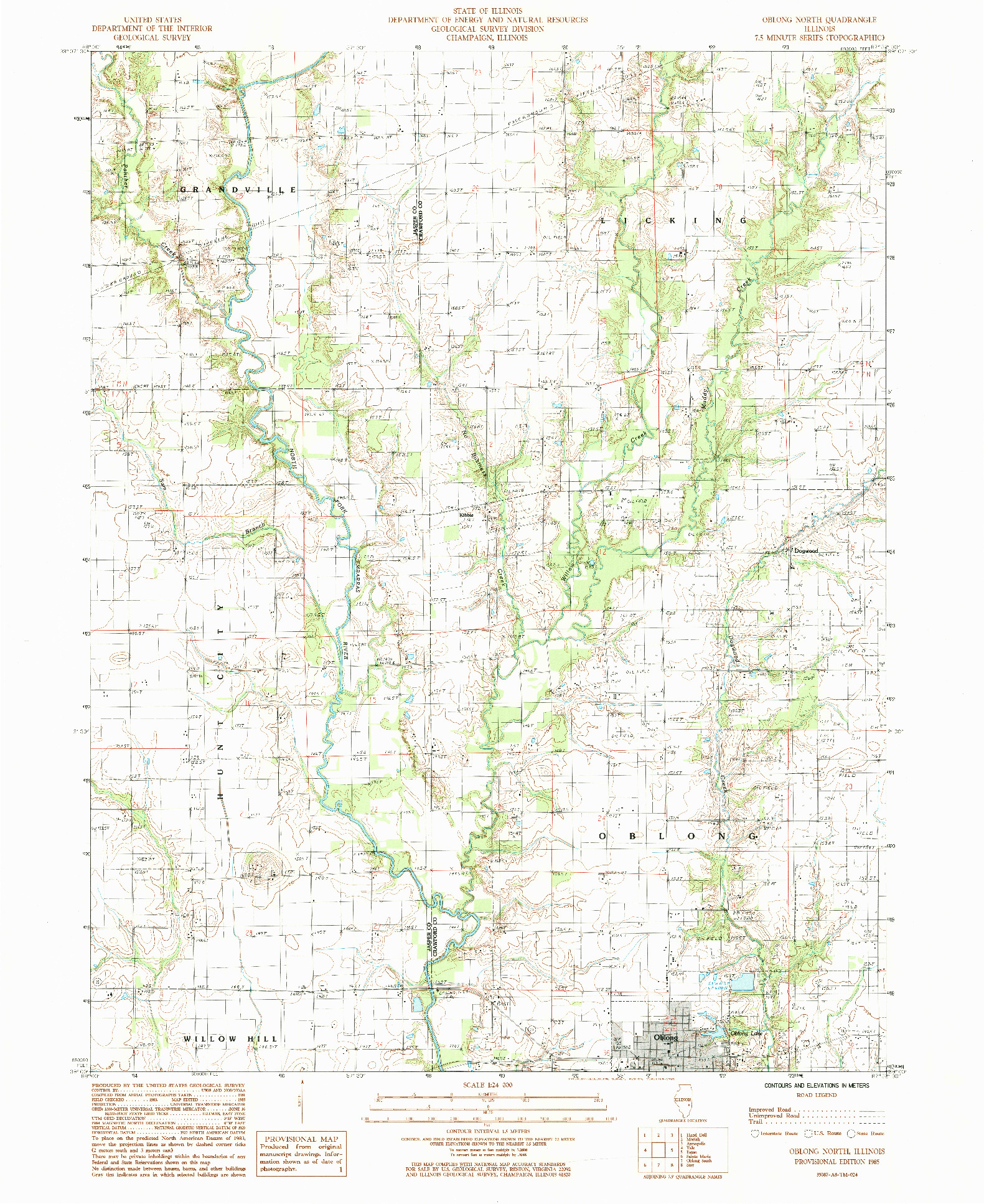 USGS 1:24000-SCALE QUADRANGLE FOR OBLONG NORTH, IL 1985