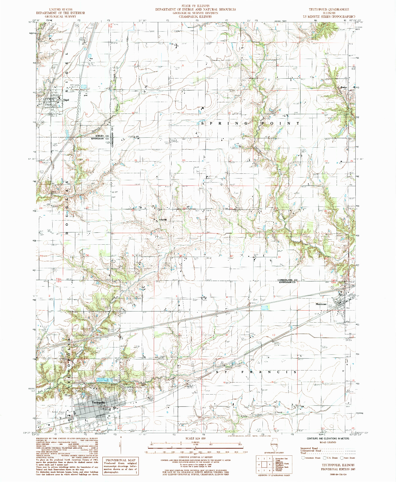 USGS 1:24000-SCALE QUADRANGLE FOR TEUTOPOLIS, IL 1985