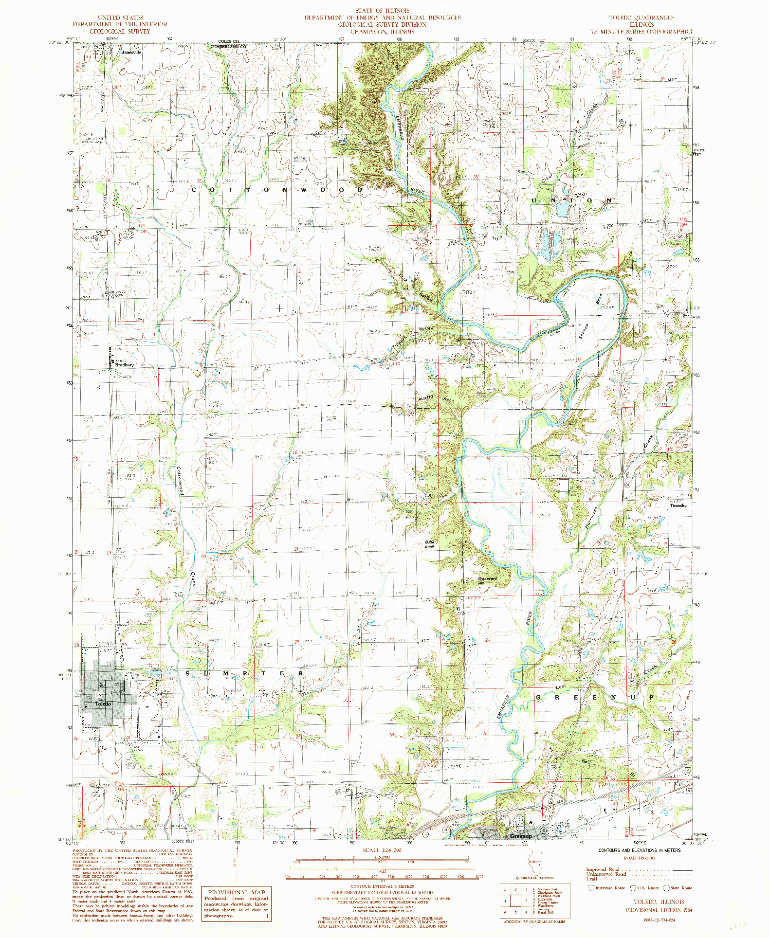 USGS 1:24000-SCALE QUADRANGLE FOR TOLEDO, IL 1984