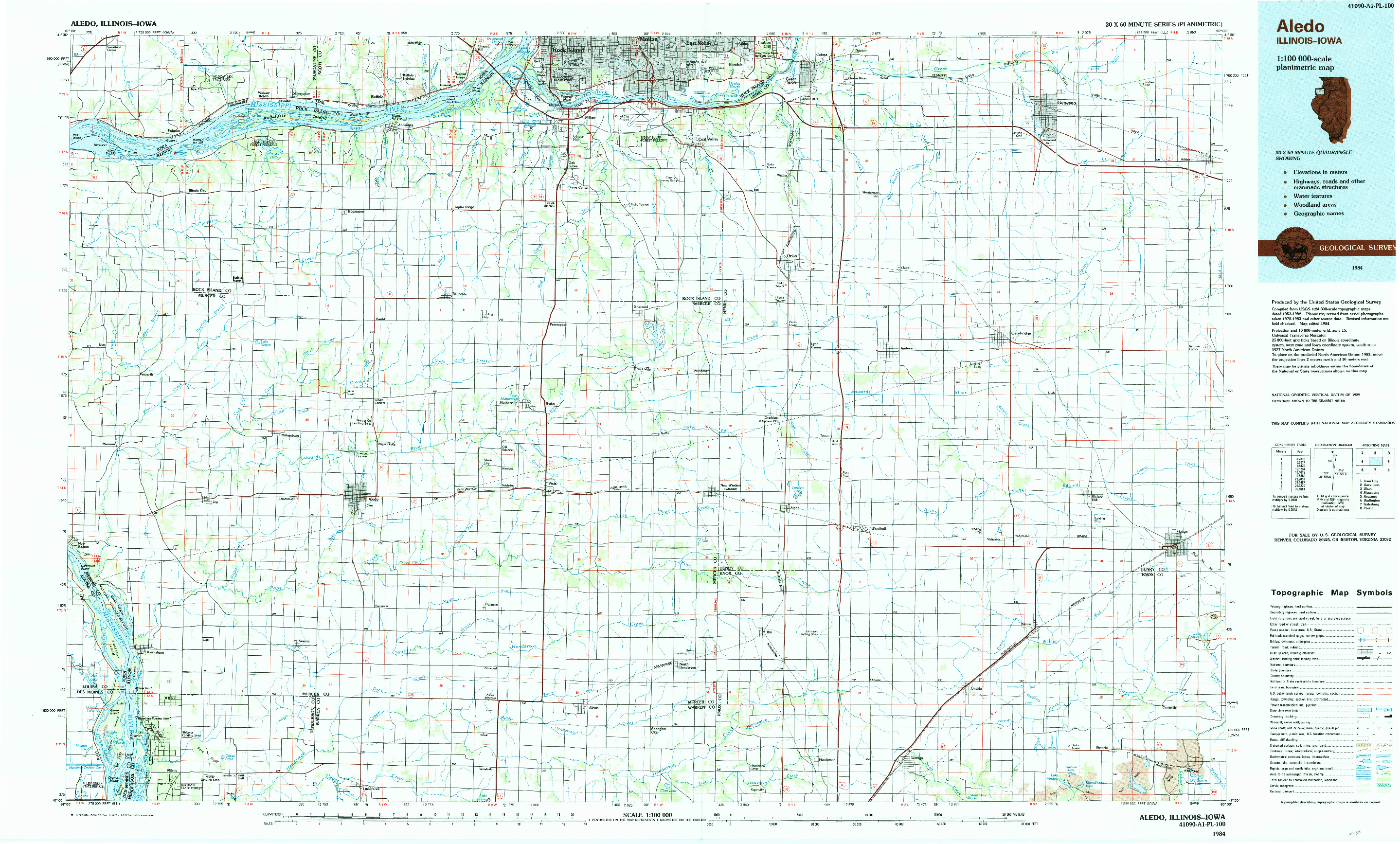 USGS 1:100000-SCALE QUADRANGLE FOR ALEDO, IL 1984