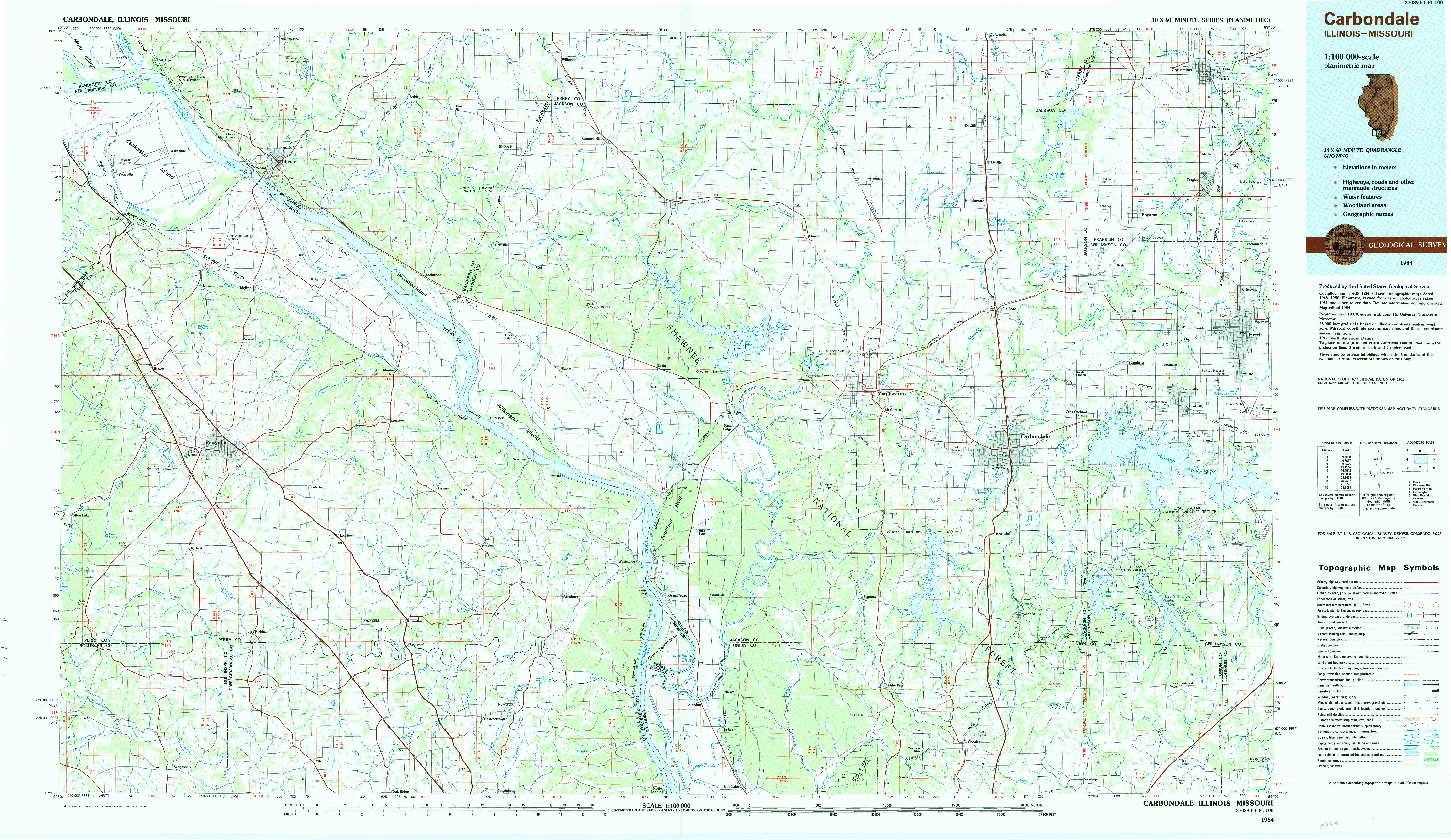 USGS 1:100000-SCALE QUADRANGLE FOR CARBONDALE, IL 1984