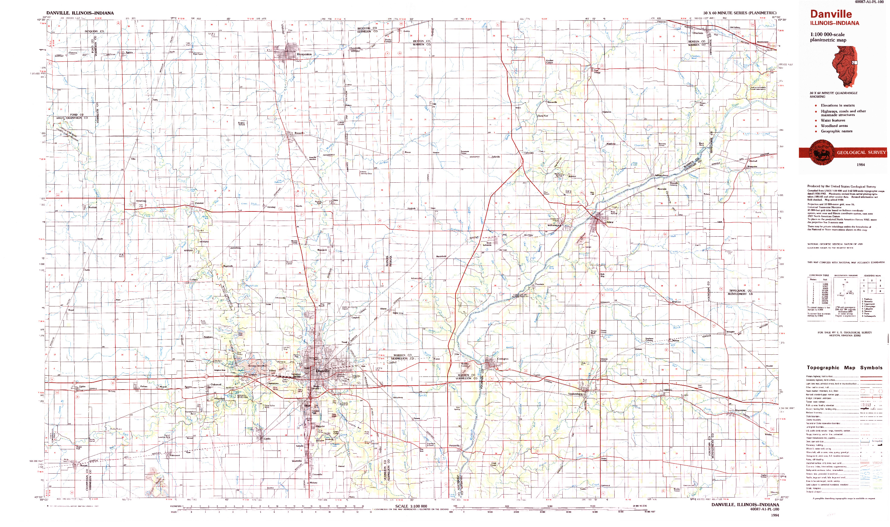 USGS 1:100000-SCALE QUADRANGLE FOR DANVILLE, IL 1984