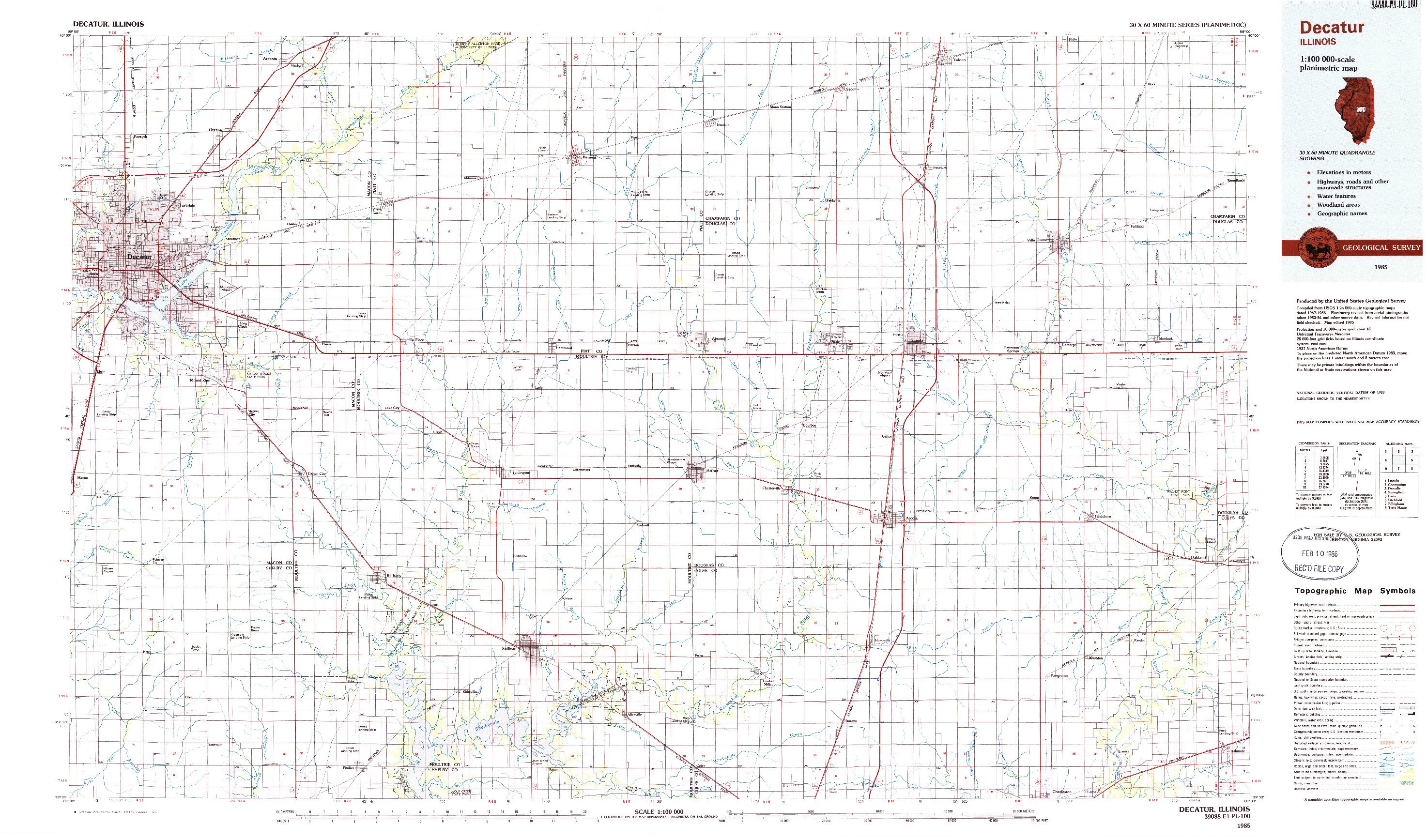 USGS 1:100000-SCALE QUADRANGLE FOR DECATUR, IL 1985