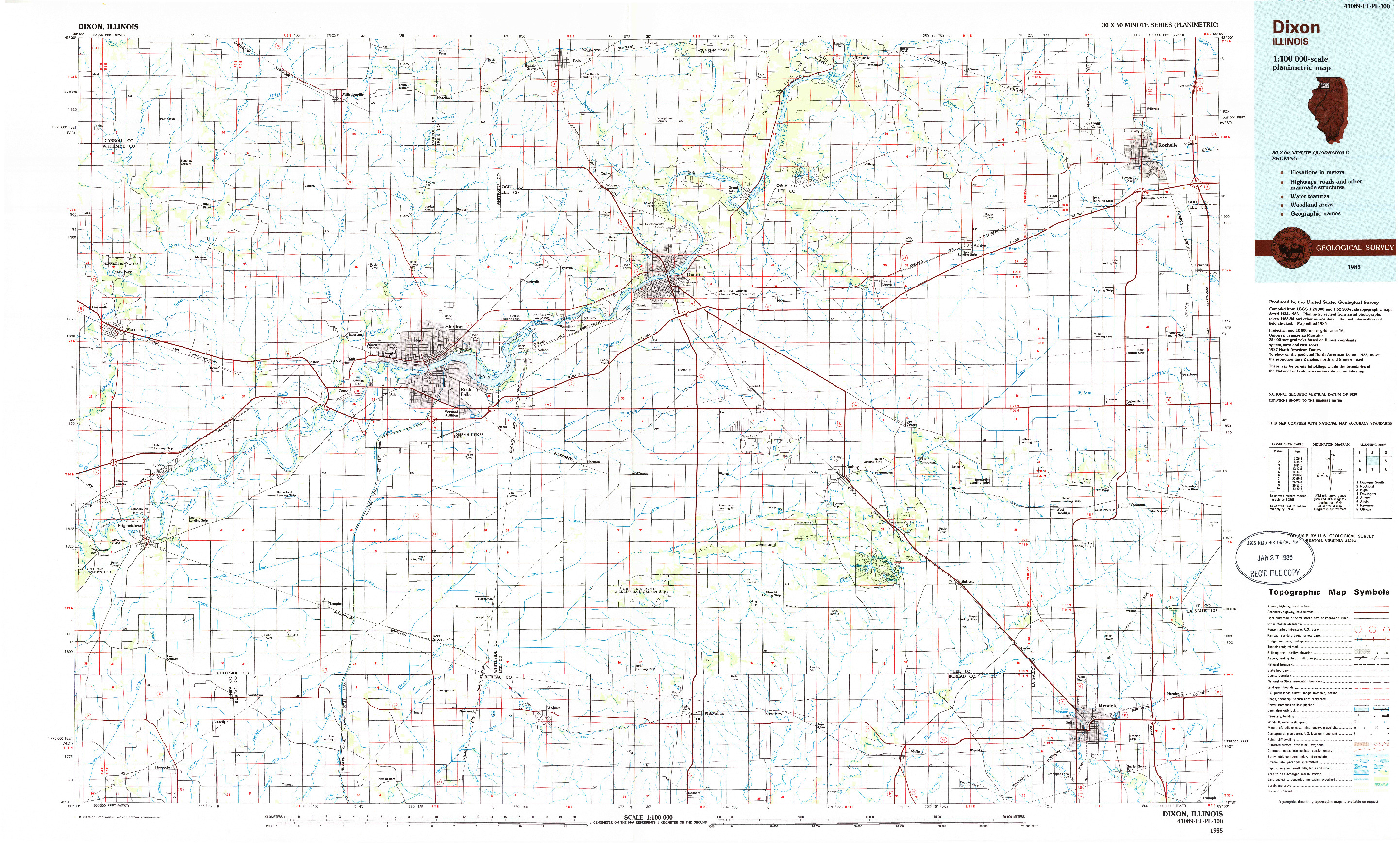 USGS 1:100000-SCALE QUADRANGLE FOR DIXON, IL 1985