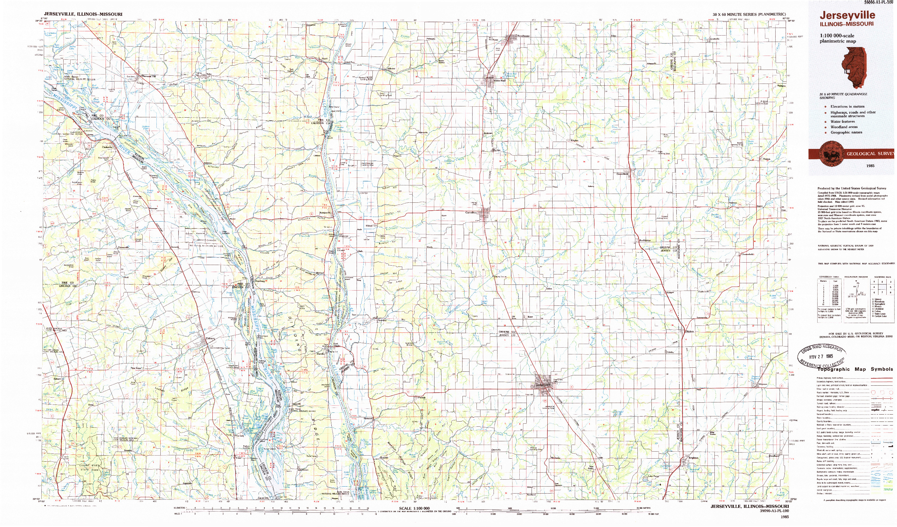 USGS 1:100000-SCALE QUADRANGLE FOR JERSEYVILLE, IL 1985