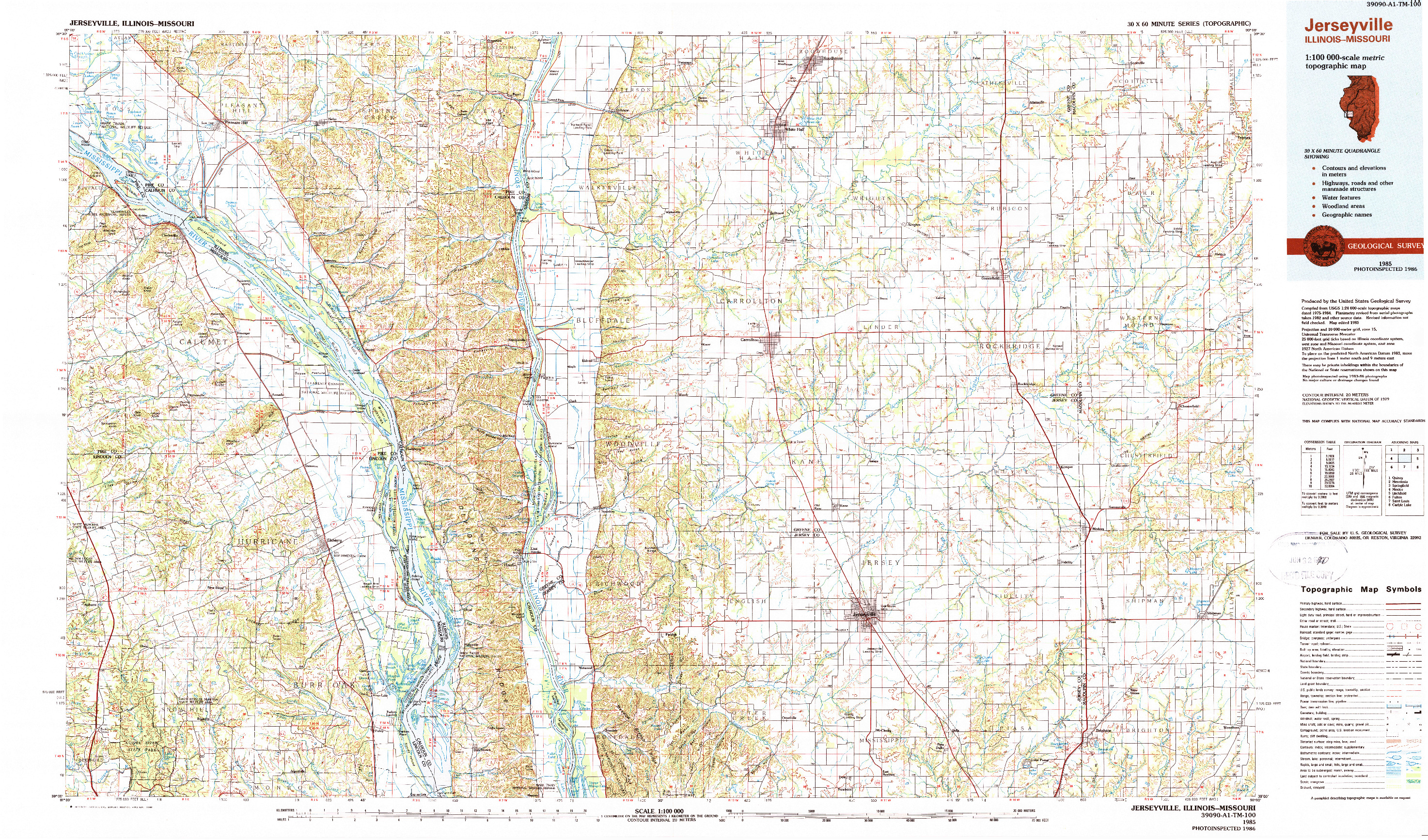 USGS 1:100000-SCALE QUADRANGLE FOR JERSEYVILLE, IL 1985