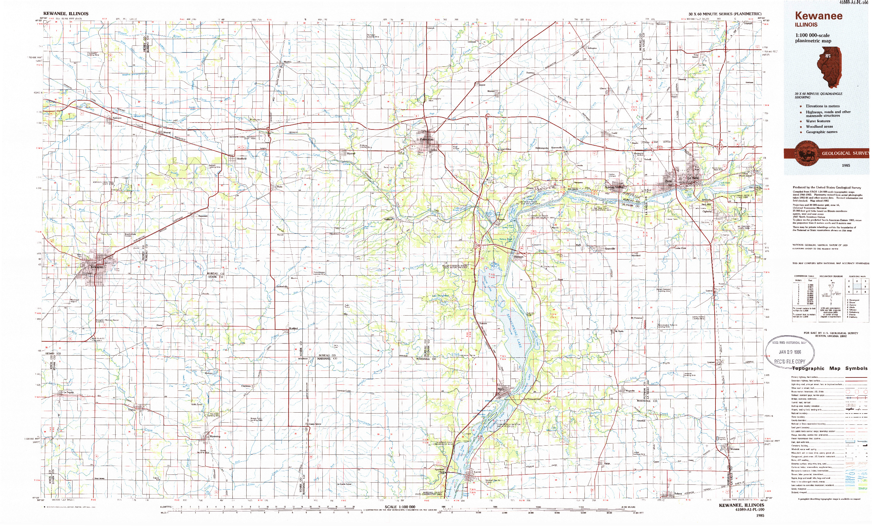 USGS 1:100000-SCALE QUADRANGLE FOR KEWANEE, IL 1985