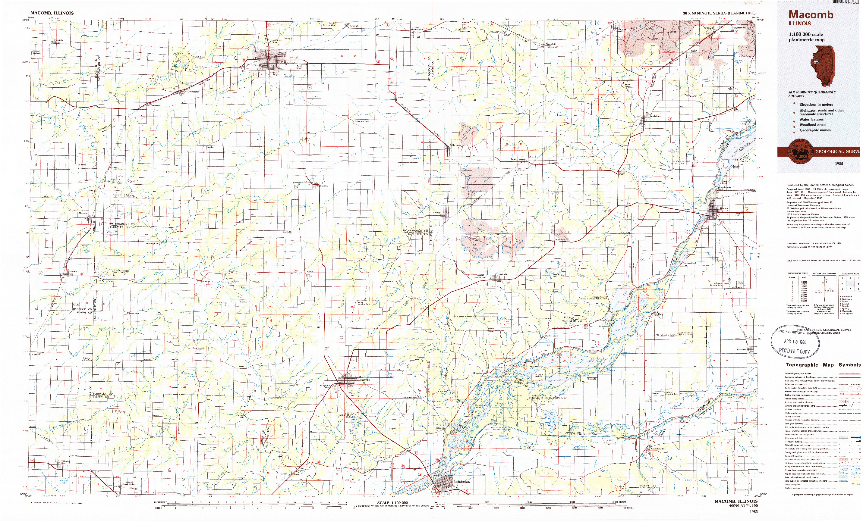 USGS 1:100000-SCALE QUADRANGLE FOR MACOMB, IL 1985