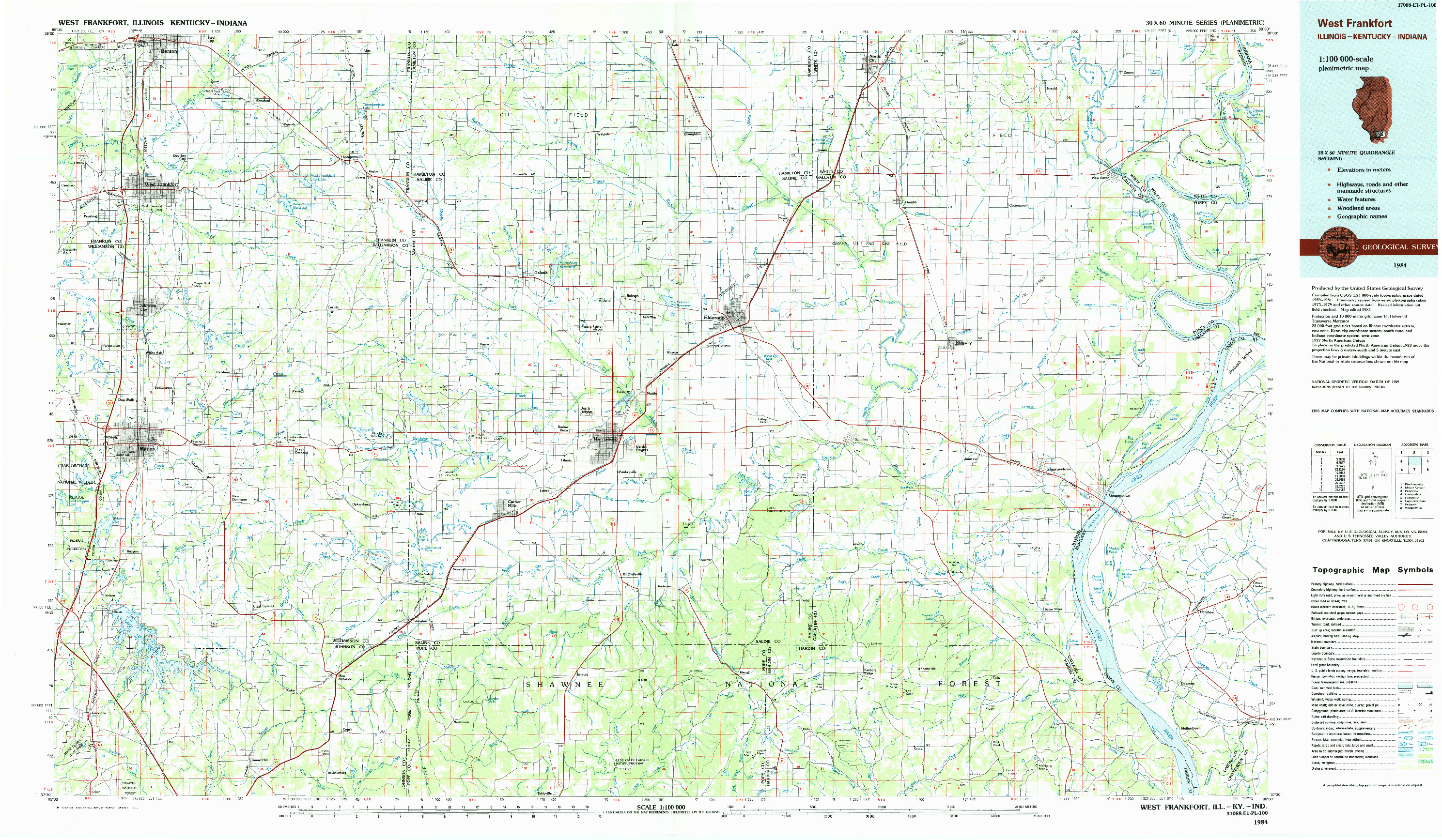 USGS 1:100000-SCALE QUADRANGLE FOR WEST FRANKFORT, IL 1984