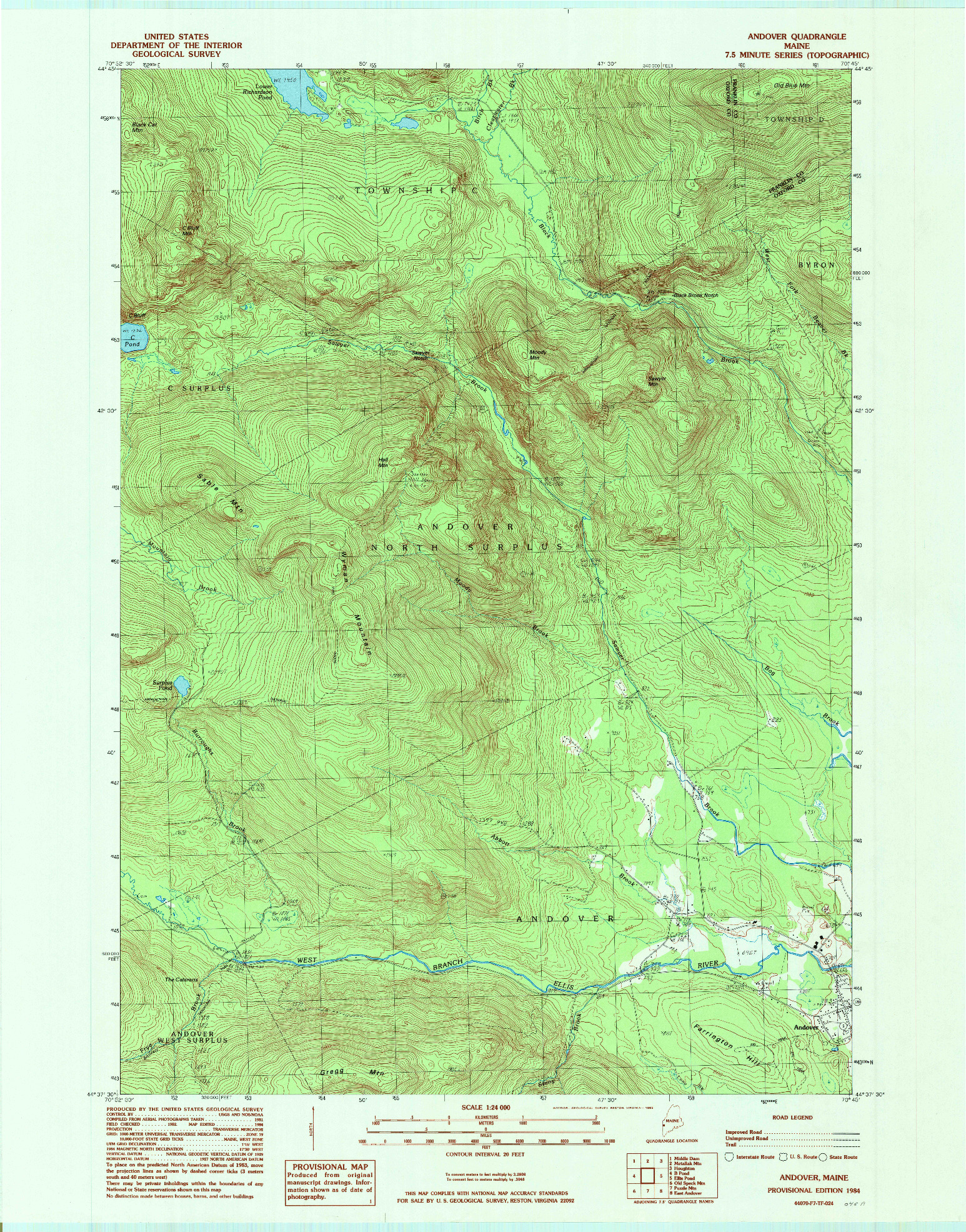 USGS 1:24000-SCALE QUADRANGLE FOR ANDOVER, ME 1984