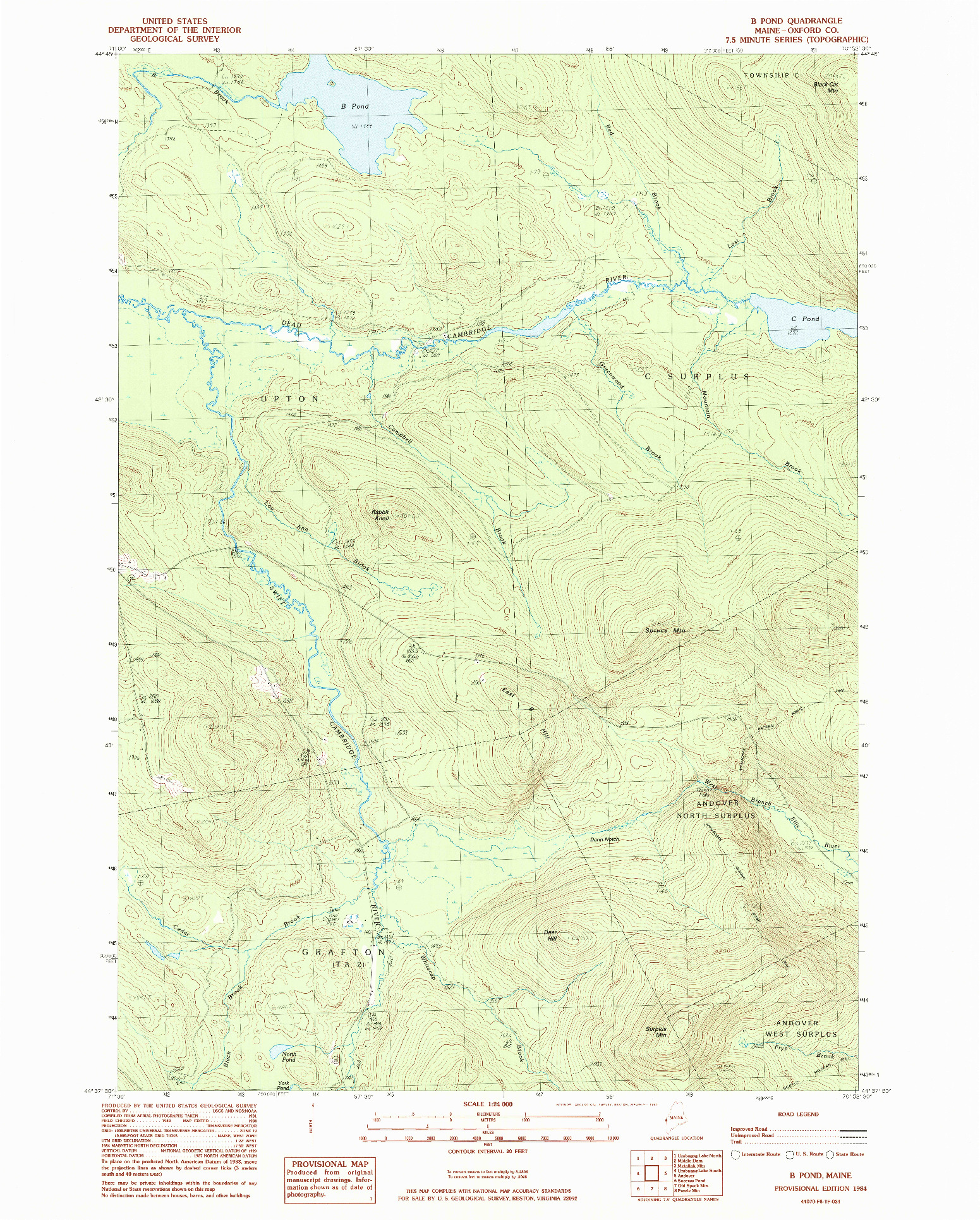 USGS 1:24000-SCALE QUADRANGLE FOR B POND, ME 1984