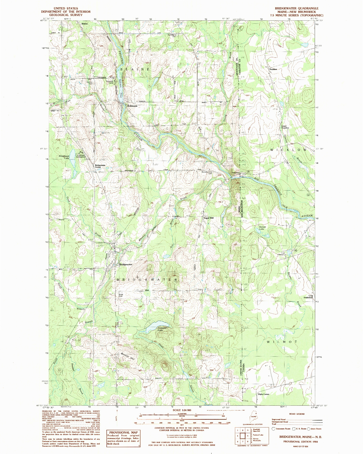 USGS 1:24000-SCALE QUADRANGLE FOR BRIDGEWATER, ME 1984