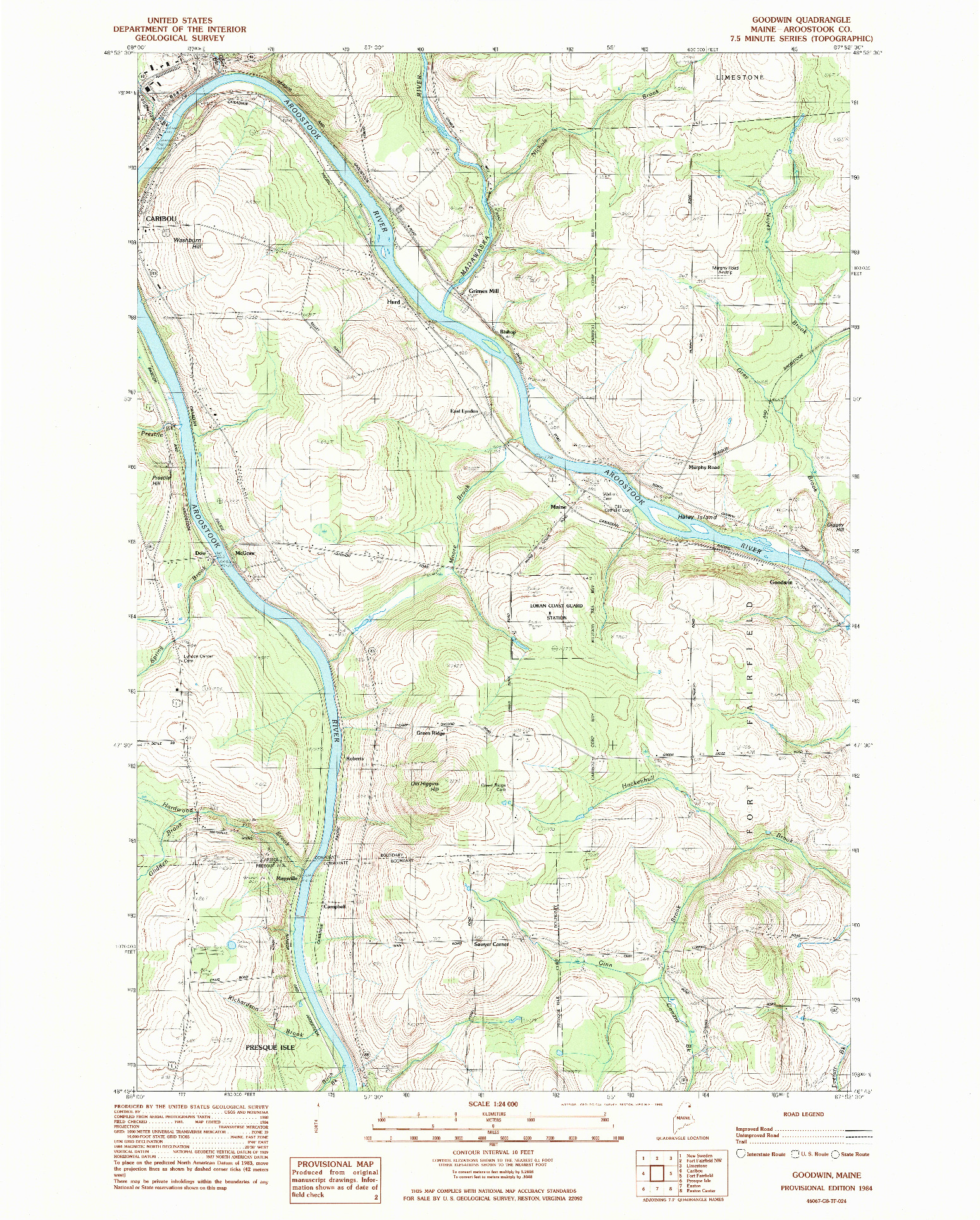 USGS 1:24000-SCALE QUADRANGLE FOR GOODWIN, ME 1984