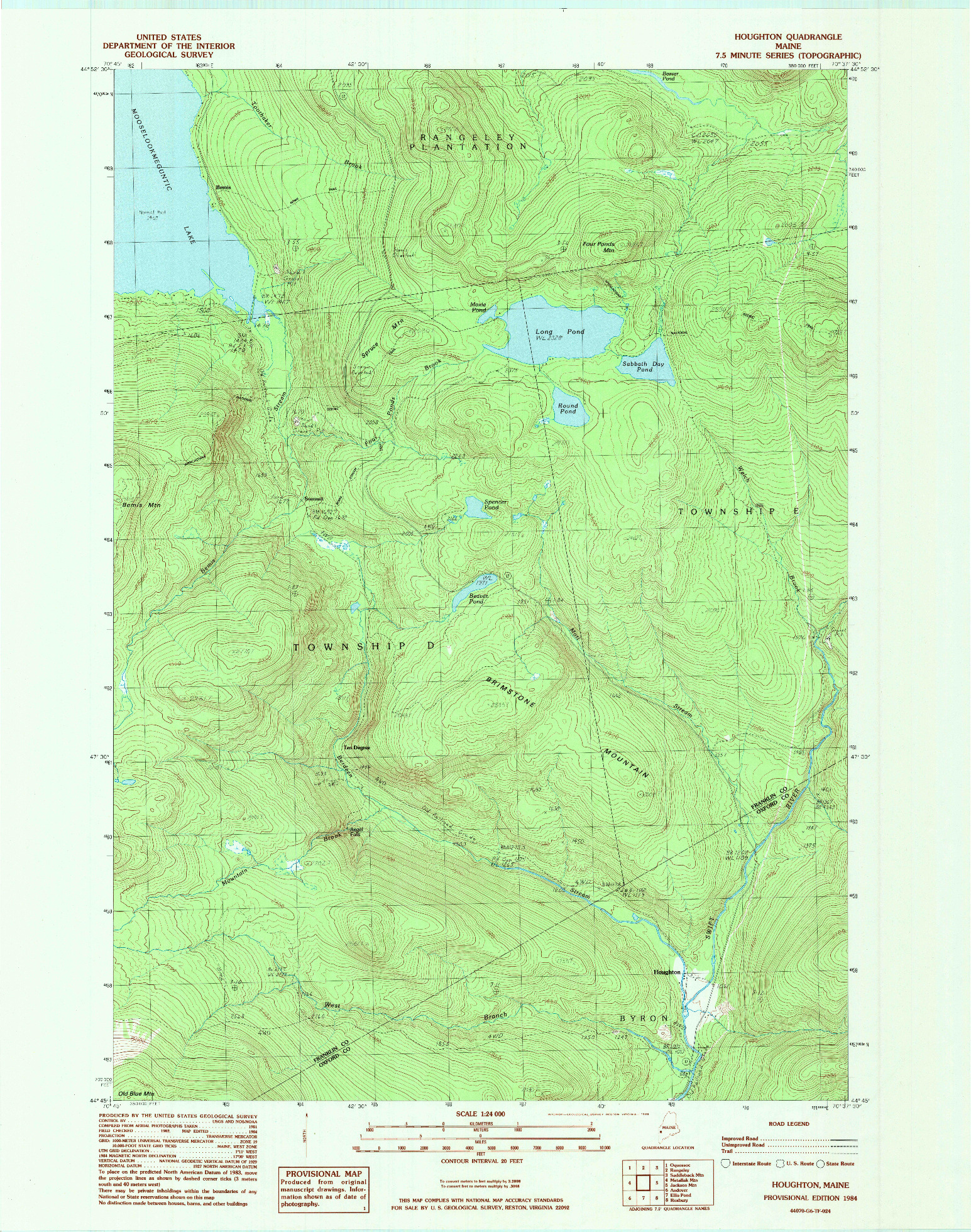 USGS 1:24000-SCALE QUADRANGLE FOR HOUGHTON, ME 1984