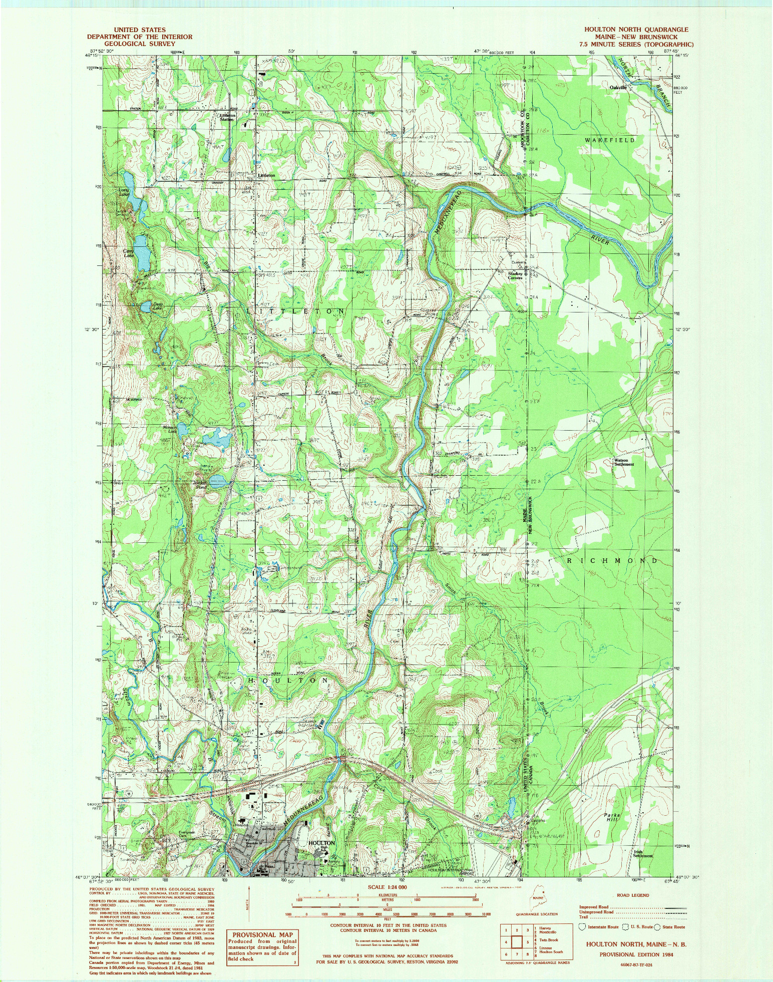 USGS 1:24000-SCALE QUADRANGLE FOR HOULTON NORTH, ME 1984