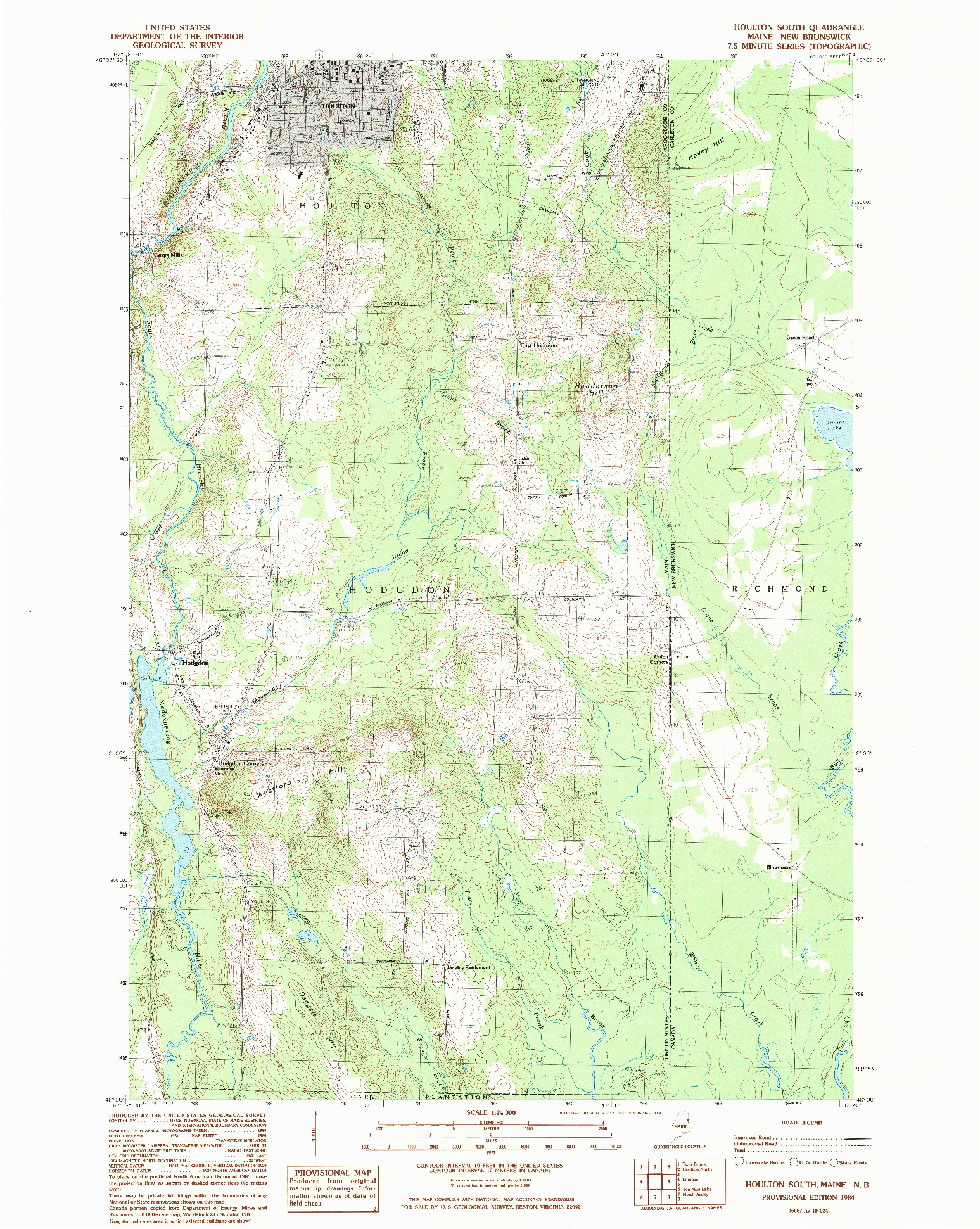 USGS 1:24000-SCALE QUADRANGLE FOR HOULTON SOUTH, ME 1984