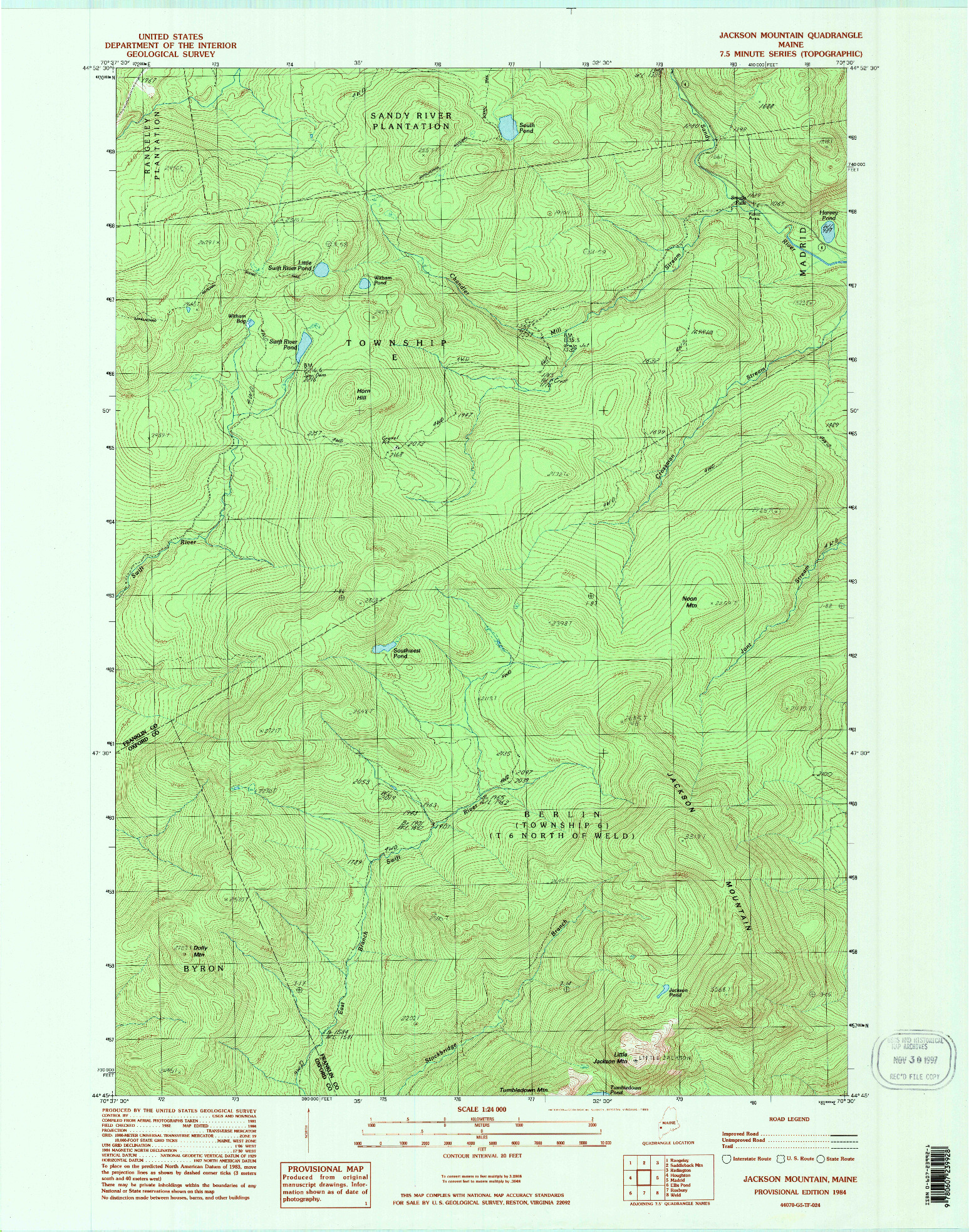 USGS 1:24000-SCALE QUADRANGLE FOR JACKSON MOUNTAIN, ME 1984