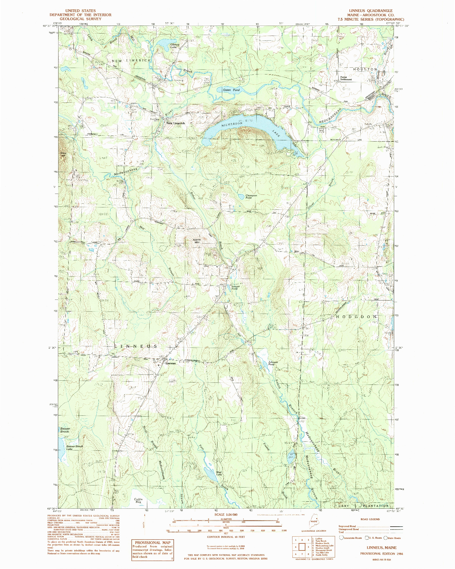 USGS 1:24000-SCALE QUADRANGLE FOR LINNEUS, ME 1984