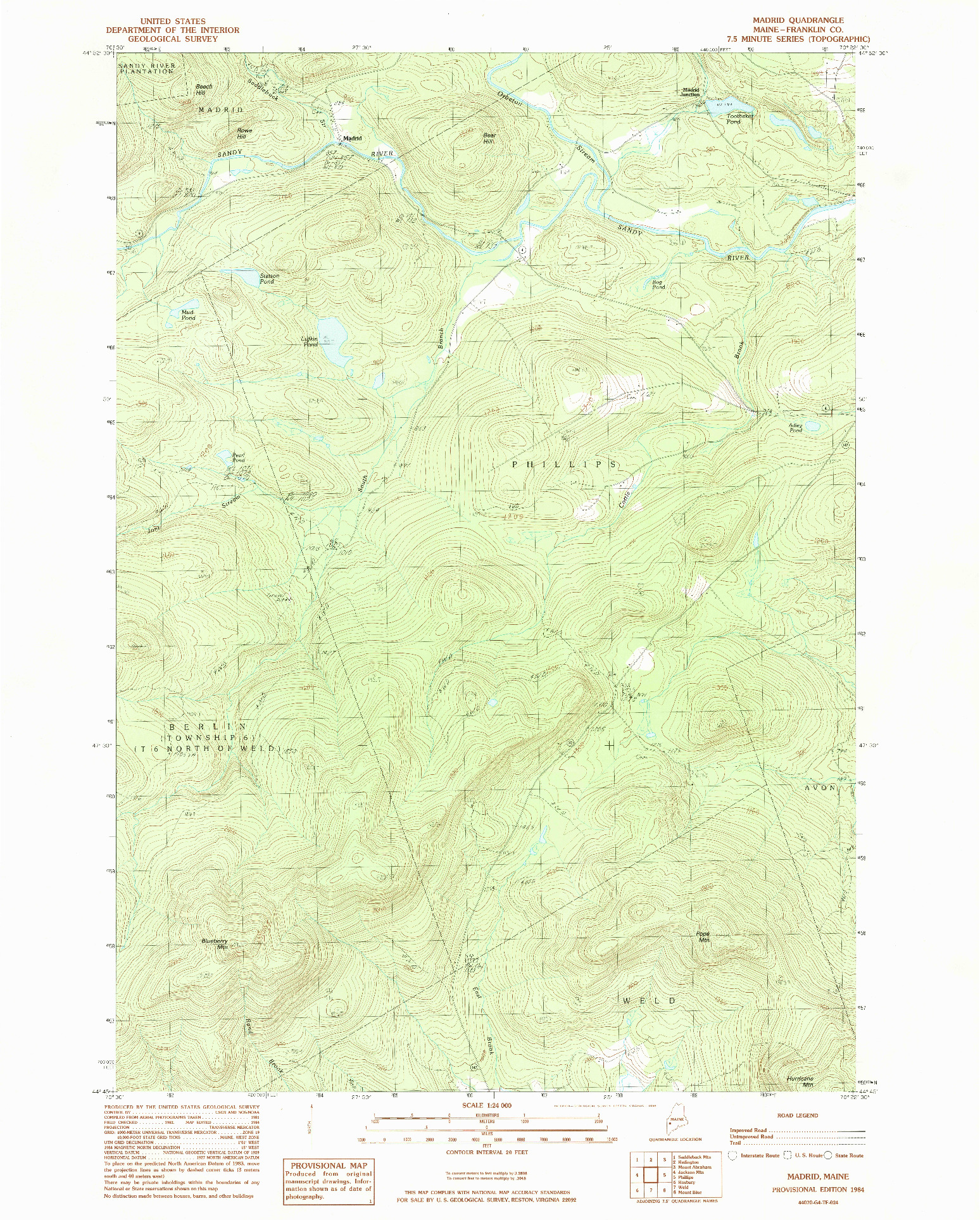 USGS 1:24000-SCALE QUADRANGLE FOR MADRID, ME 1984