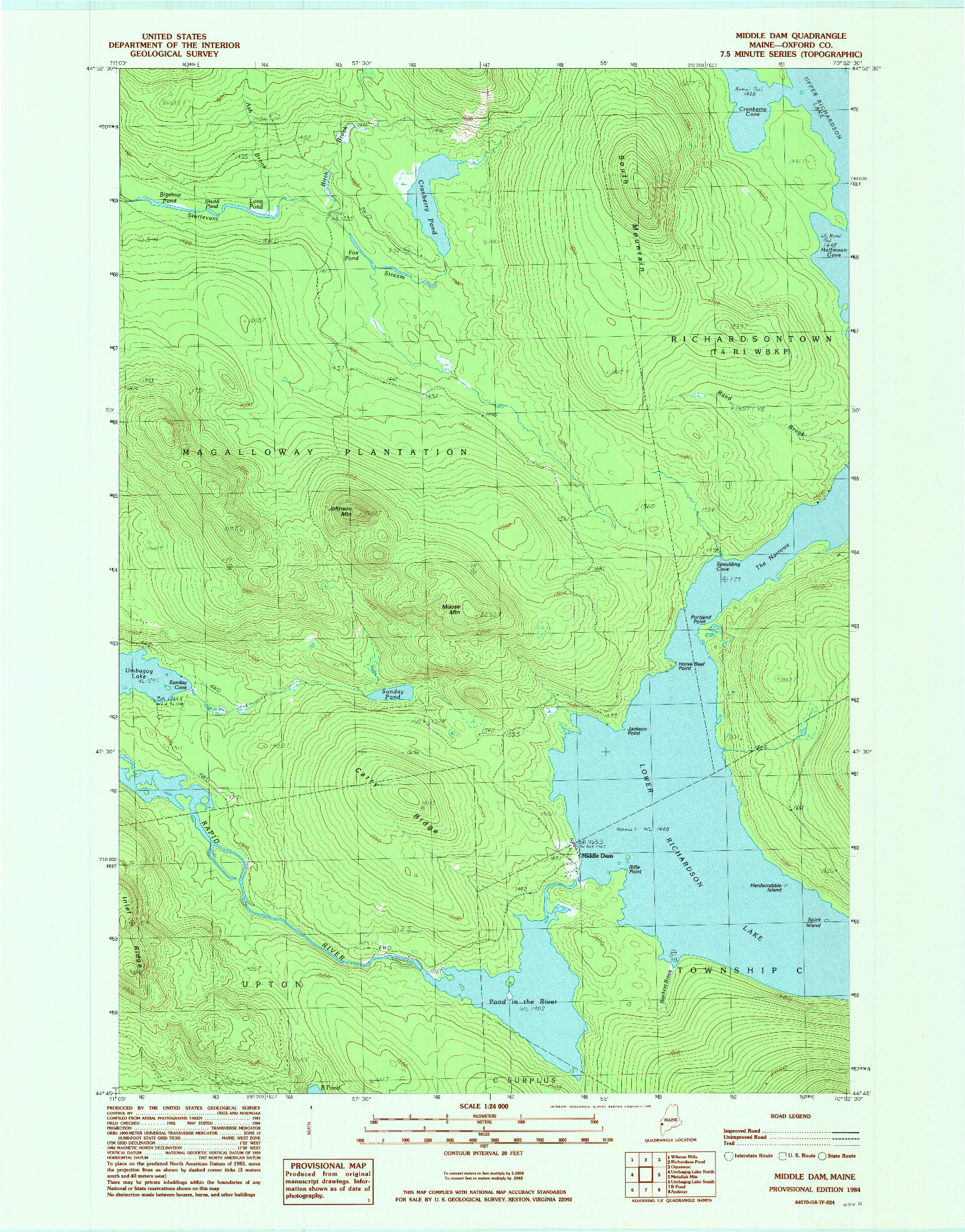 USGS 1:24000-SCALE QUADRANGLE FOR MIDDLE DAM, ME 1984