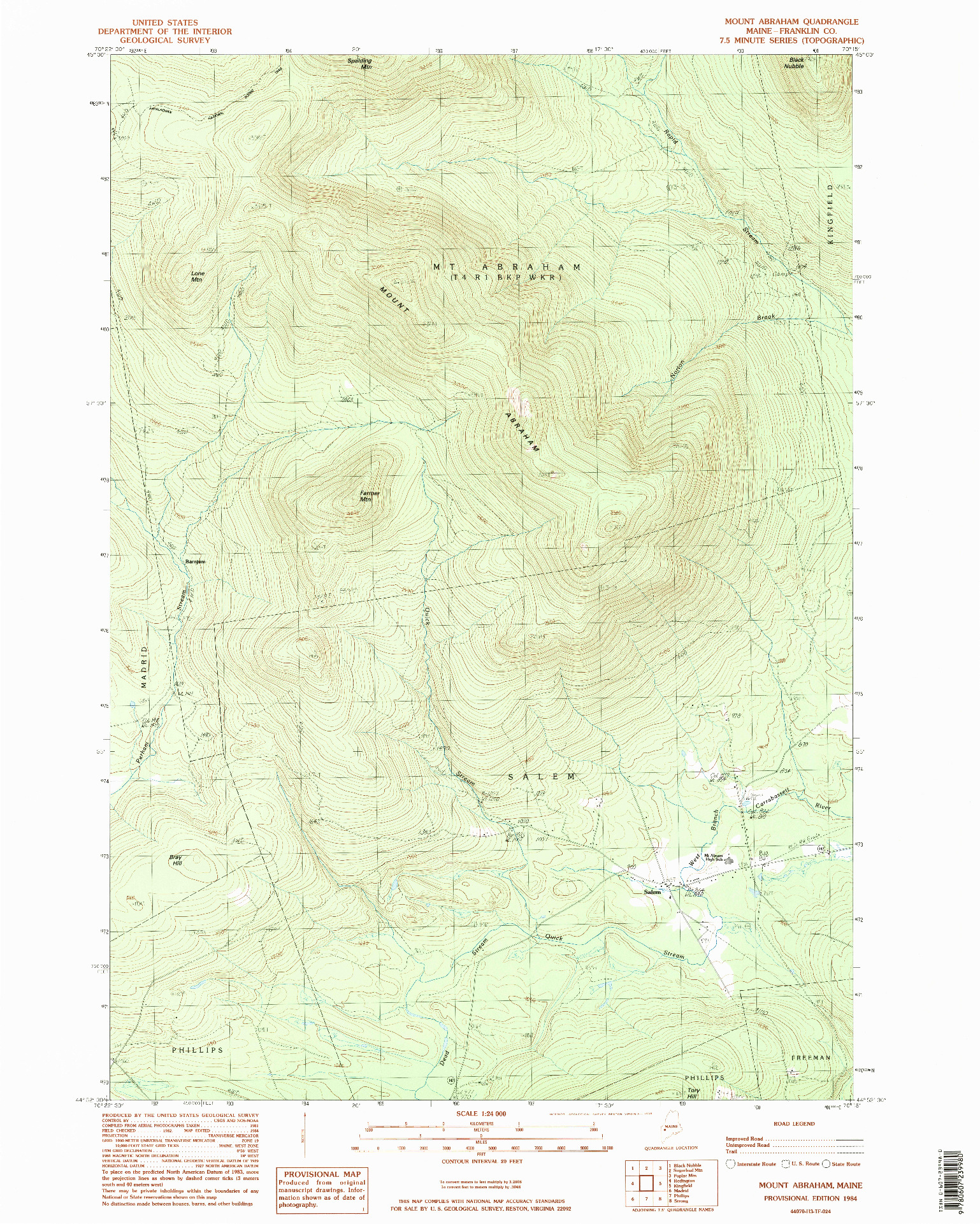 USGS 1:24000-SCALE QUADRANGLE FOR MOUNT ABRAHAM, ME 1984