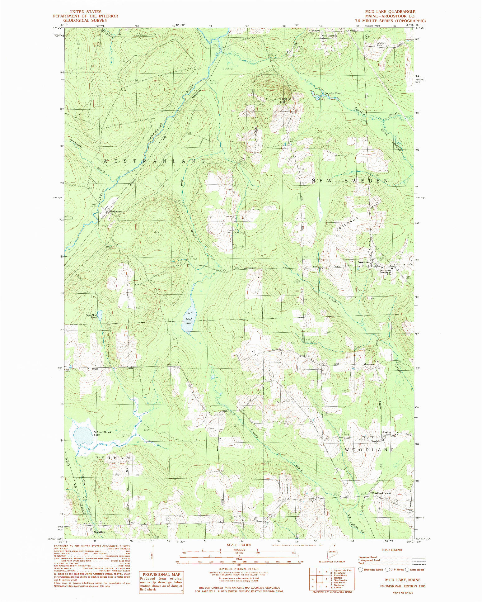 USGS 1:24000-SCALE QUADRANGLE FOR MUD LAKE, ME 1985