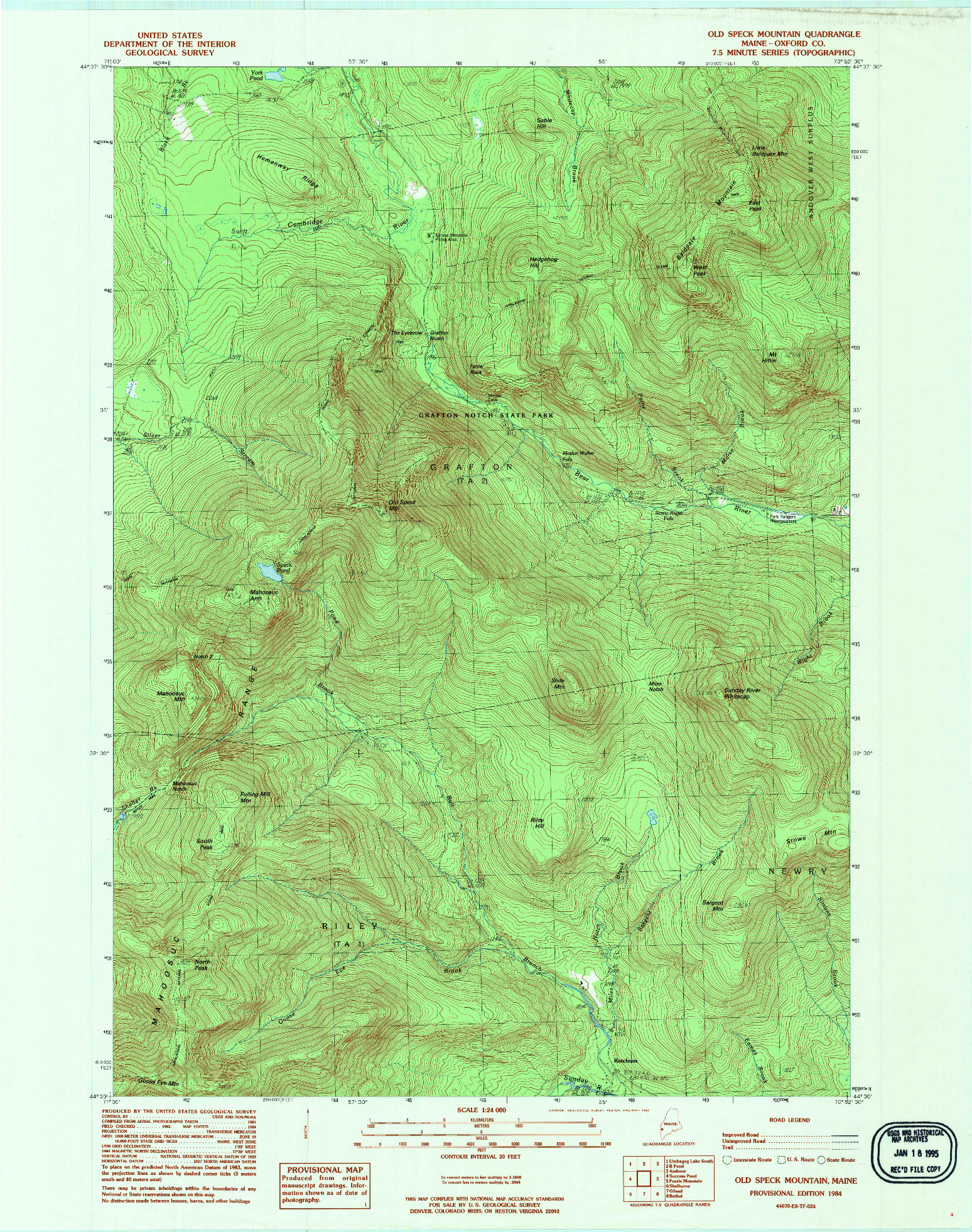 USGS 1:24000-SCALE QUADRANGLE FOR OLD SPECK MOUNTAIN, ME 1984