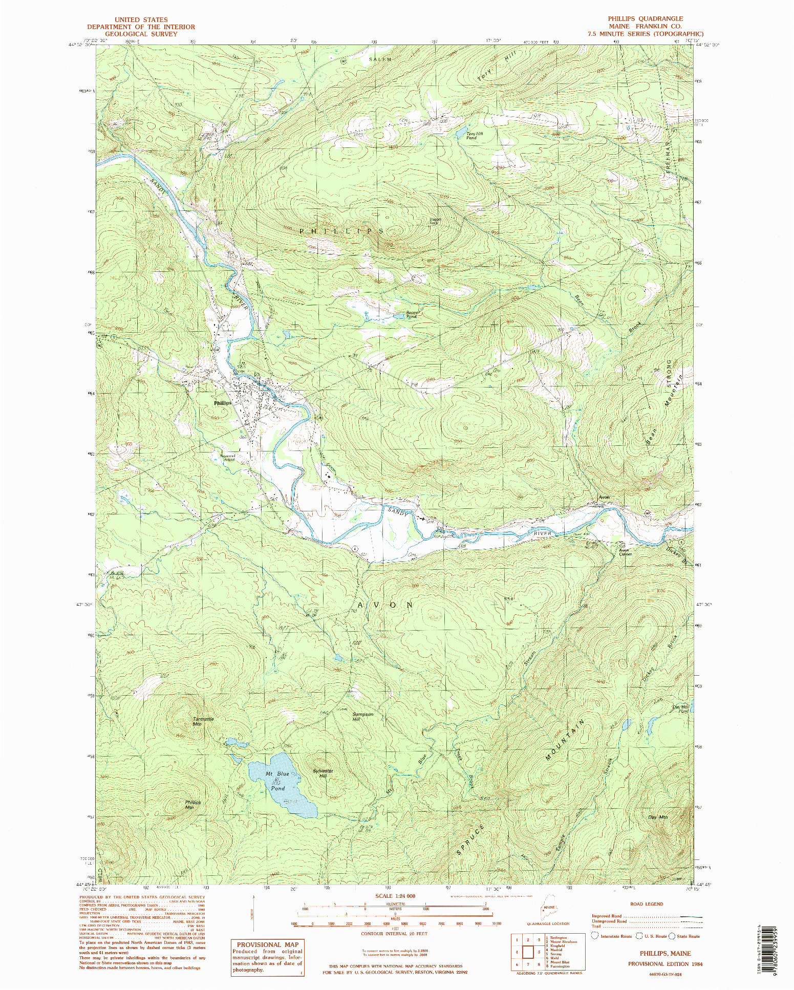 USGS 1:24000-SCALE QUADRANGLE FOR PHILLIPS, ME 1984